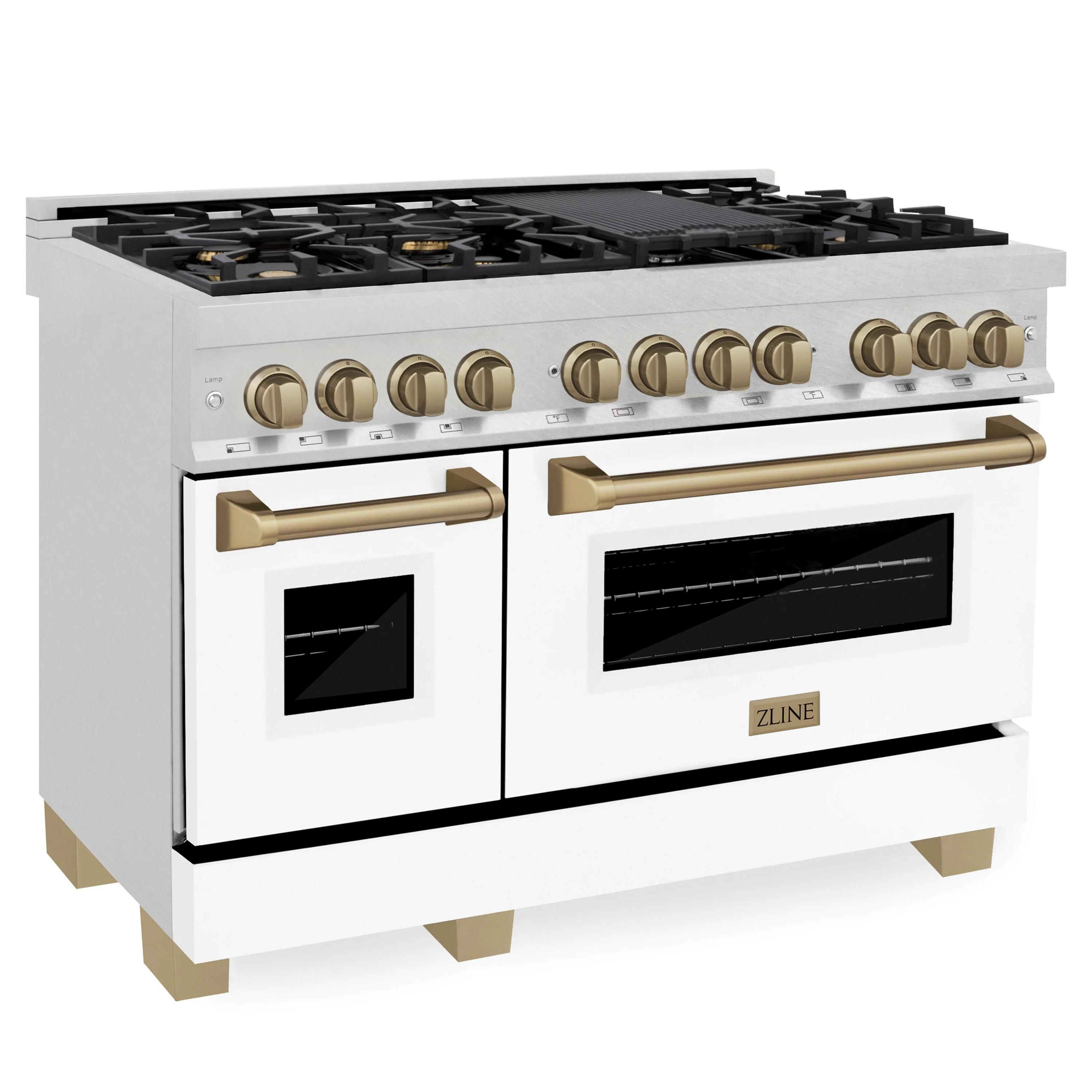 ZLINE Autograph 48 in. 6.0 cu. ft. Range, Gas Stove, Electric Oven in DuraSnow® with White Matte Door, Champagne Bronze Accents, RASZ-WM-48-CB - Cheap Abt