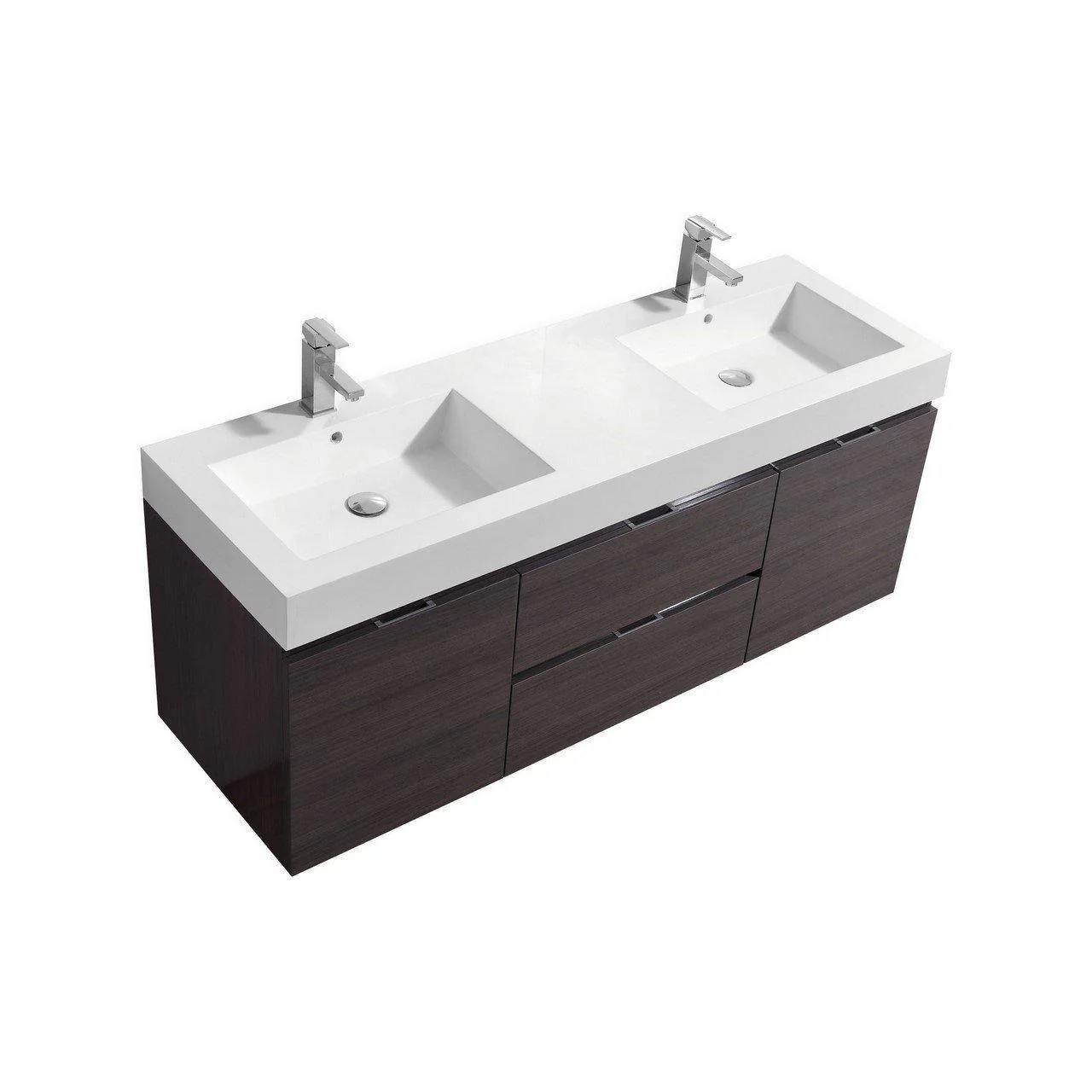 KubeBath Bliss 60 in. Double Sink Wall Mount Modern Bathroom Vanity - High Gloss Gray Oak, BSL60D-HGGO - Cheap Abt