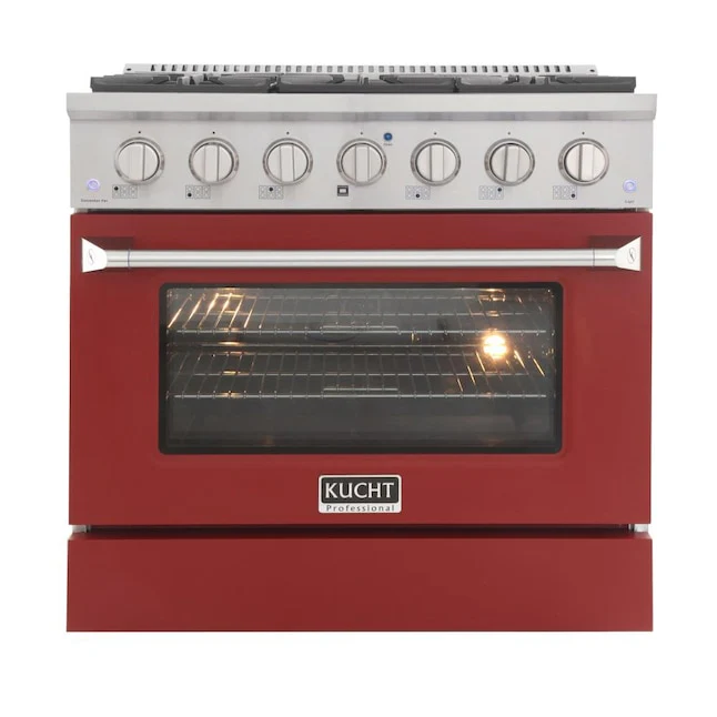 Kucht Professional 36 in. 5.2 cu ft. Natural Gas Range with Red Door and Silver Knobs, KNG361-R - Cheap Abt