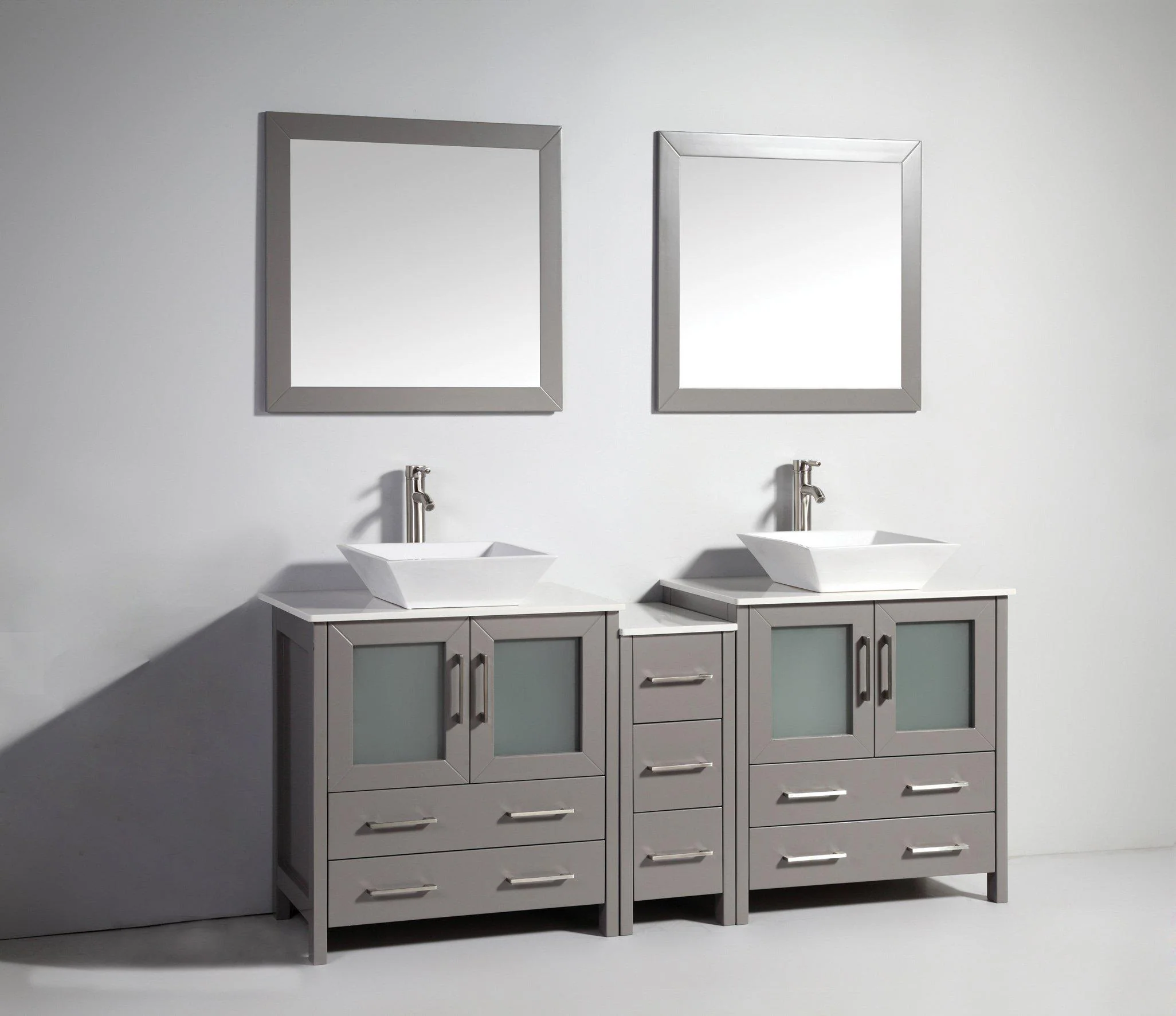 Vanity Art 72 in. Double Sink Vanity Cabinet with Ceramic Vessel Sink & Mirror (Single Cabinet) - Grey, VA3130-72G - Cheap Abt