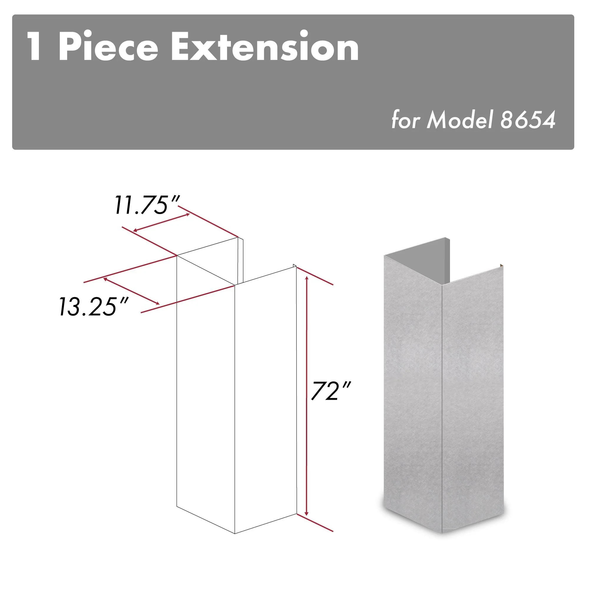 ZLINE 72 in. DuraSnow® Stainless Steel Extended Chimney for 12.5ft Ceiling (8654-E) - Cheap Abt
