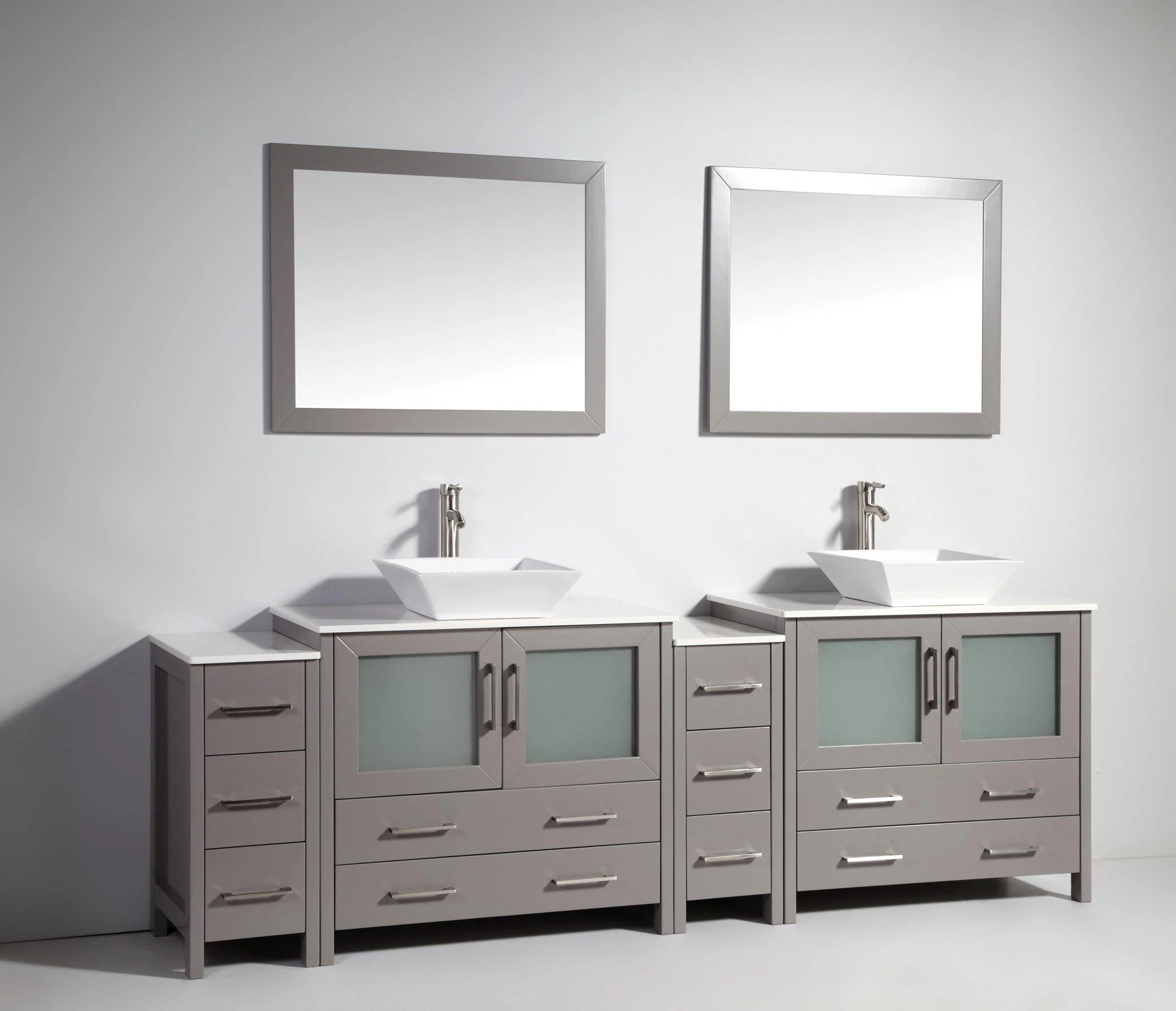 Vanity Art 96 in. Double Sink Vanity Cabinet (Wide) with Ceramic Vessel Sink & Mirror - Grey, VA3136-96G - Cheap Abt