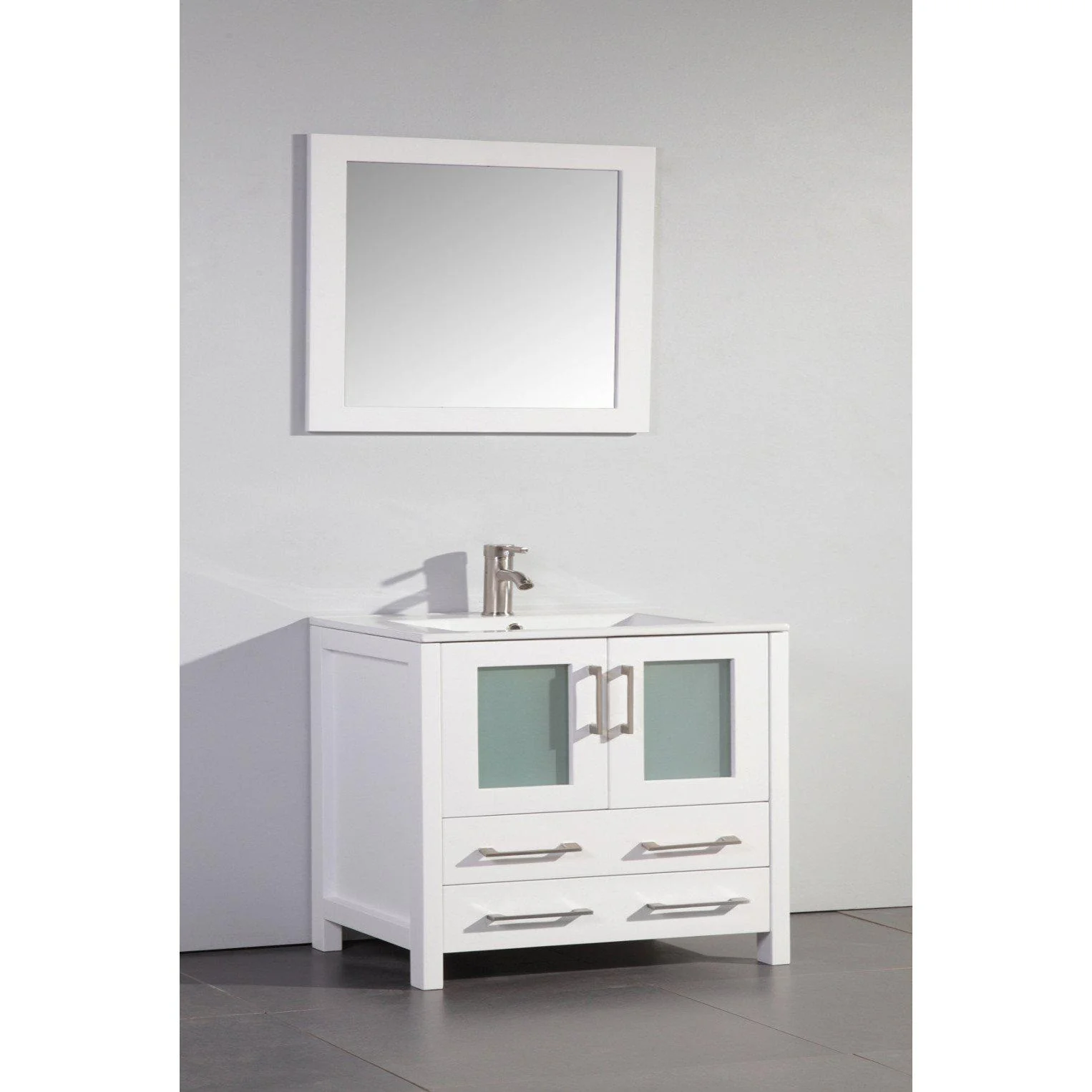 Vanity Art 36 in. Single Sink Vanity Cabinet (Wide) with Ceramic Sink & Mirror - White, VA3036W - Cheap Abt