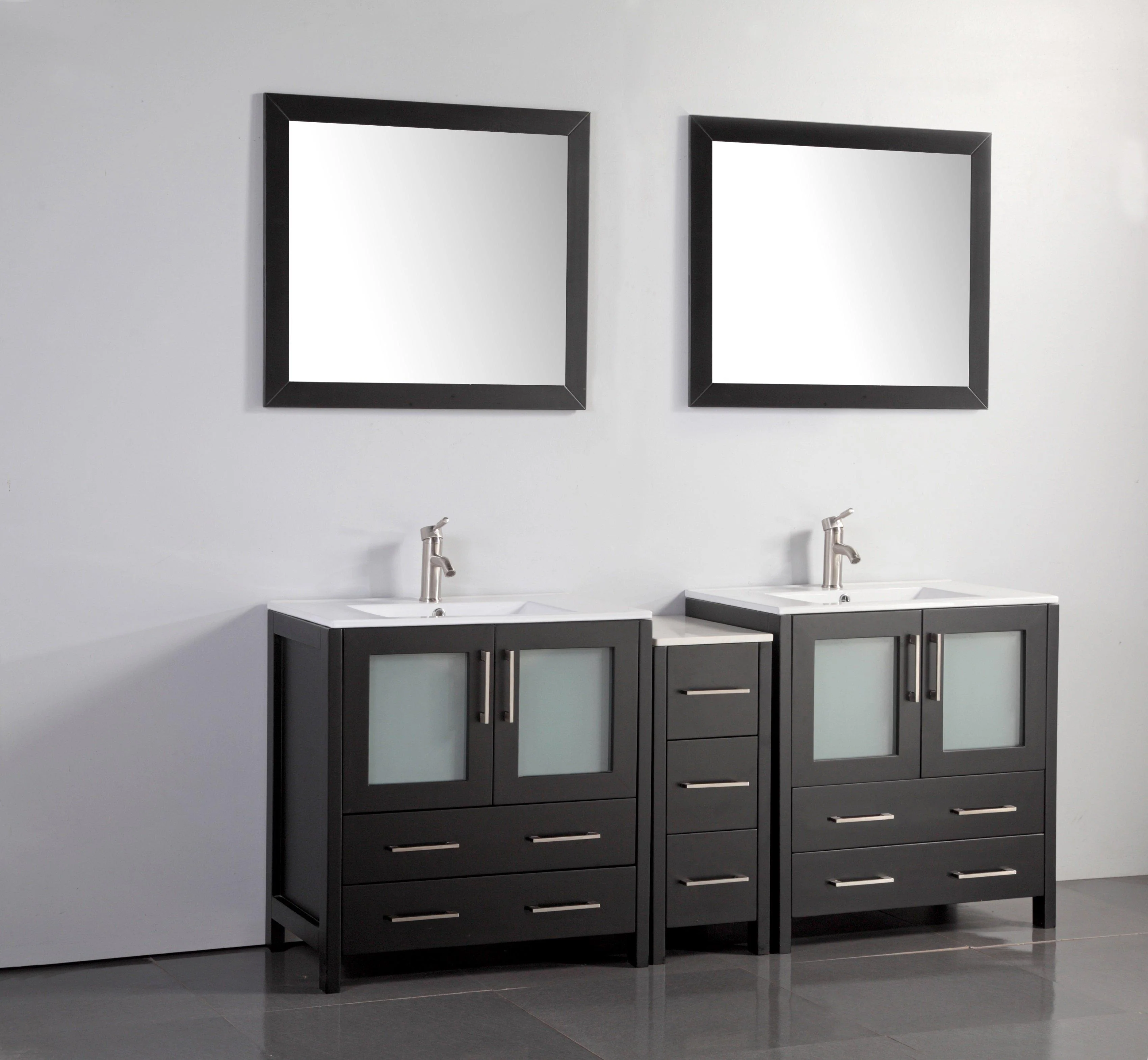Vanity Art 72 in. Double Sink Vanity Cabinet with Ceramic Sink & Mirror (Single Cabinet) - Espresso, VA3030-72E - Cheap Abt