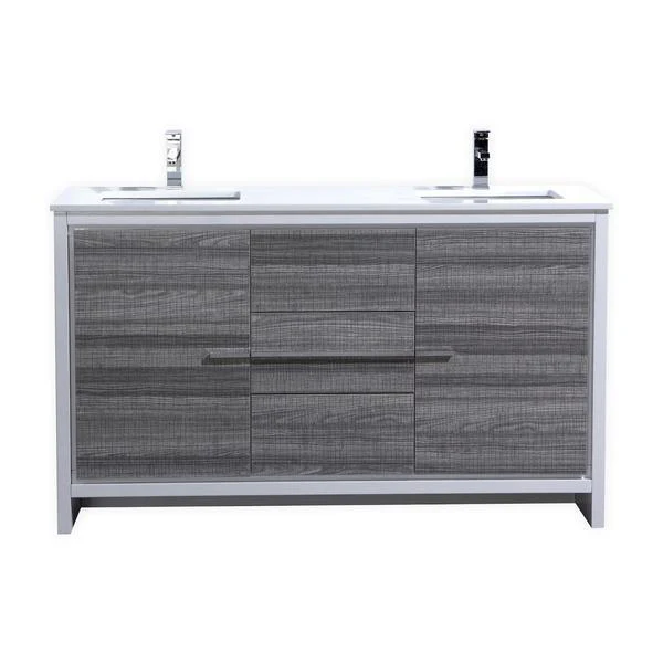 KubeBath Dolce 60 in. Double Sink Modern Bathroom Vanity with White Quartz Counter Top - Ash Gray, AD660DHG - Cheap Abt