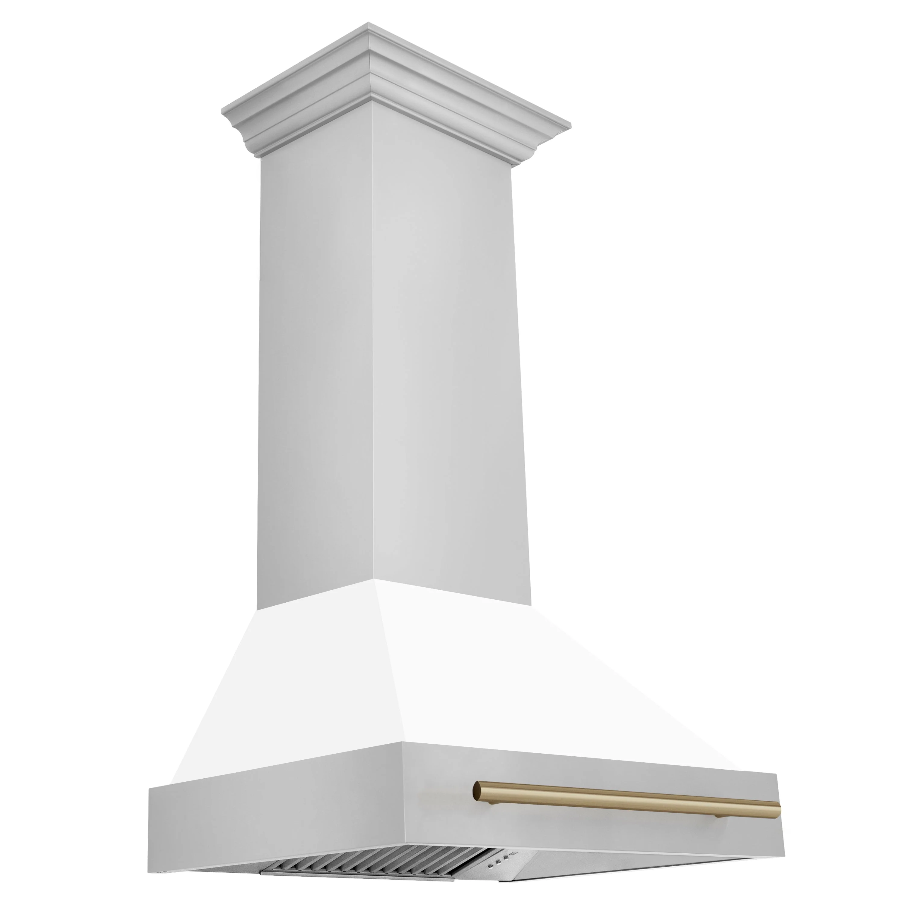 ZLINE 30 Inch Autograph Edition Range Hood with White Matte Shell and Champagne Bronze Handle, 8654STZ-WM30-CB - Cheap Abt