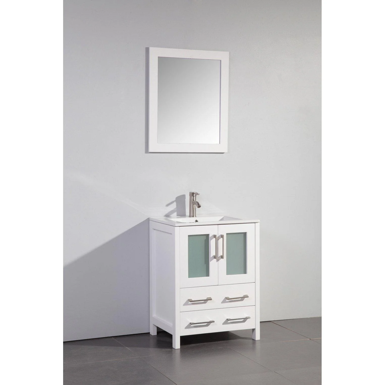 Vanity Art 24 in. Single Sink Vanity Cabinet with Ceramic Sink & Mirror - White, VA3024W - Cheap Abt