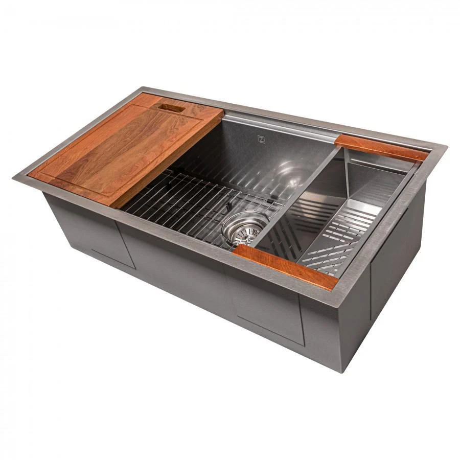 ZLINE 33 in. Garmisch Undermount Single Bowl DuraSnow® Stainless Steel Kitchen Sink with Bottom Grid and Accessories, SLS-33S - Cheap Abt