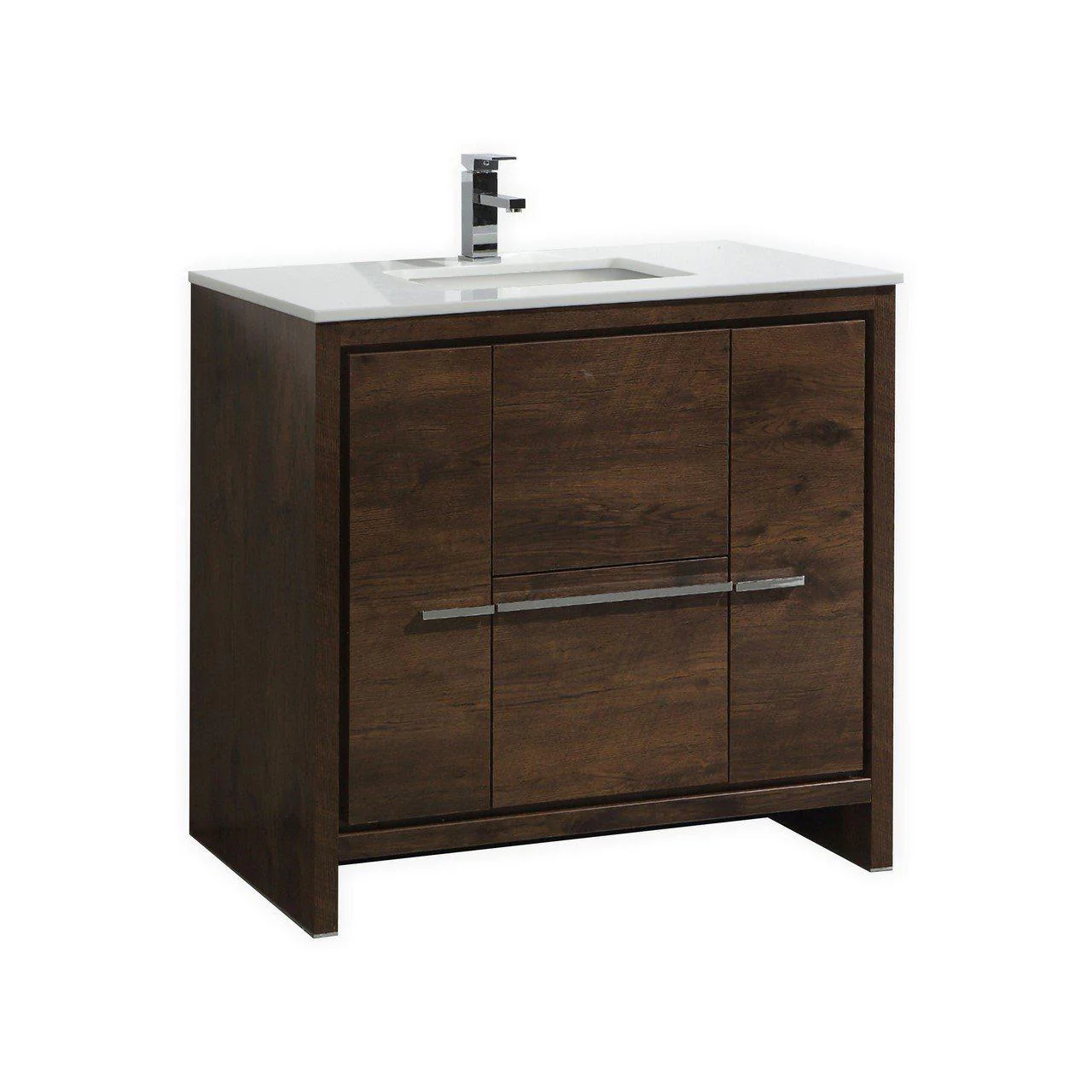 KubeBath Dolce 36 in. Rose Wood Modern Bathroom Vanity with White Quartz Counter-Top, AD636RW - Cheap Abt