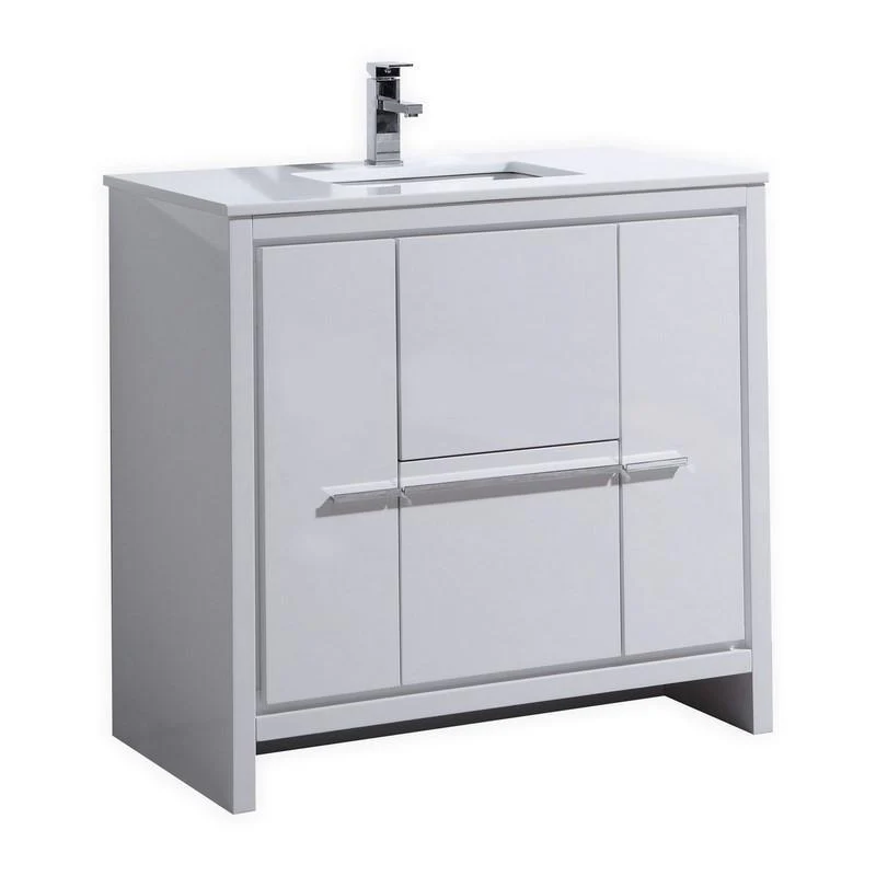 KubeBath Dolce 36 in. Modern Bathroom Vanity with White Quartz Counter Top - High Gloss White - Cheap Abt