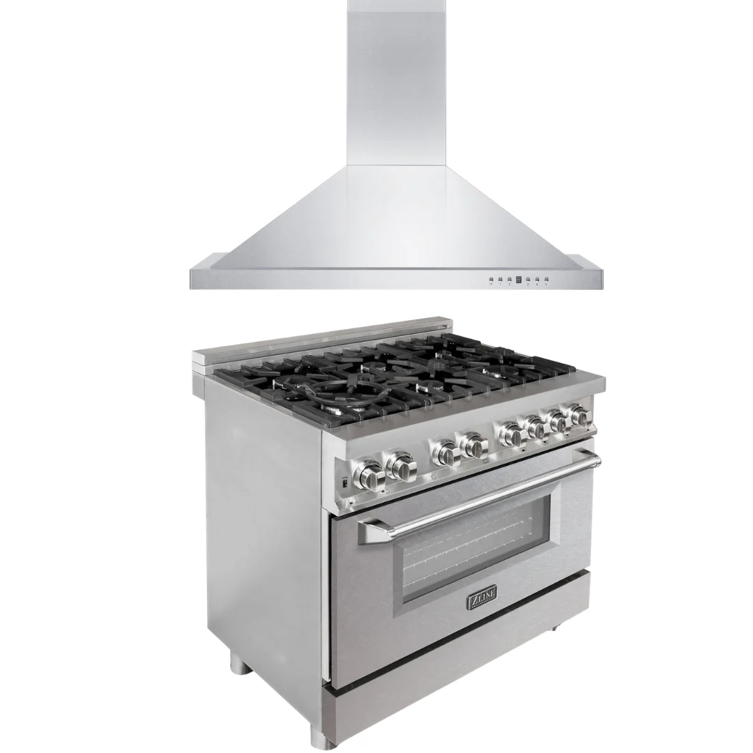 ZLINE Kitchen and Bath 36 in. Dual Fuel Range with DuraSnow® Door & 36 in. Range Hood Appliance Package, 2KP-RASNRH36 - Cheap Abt