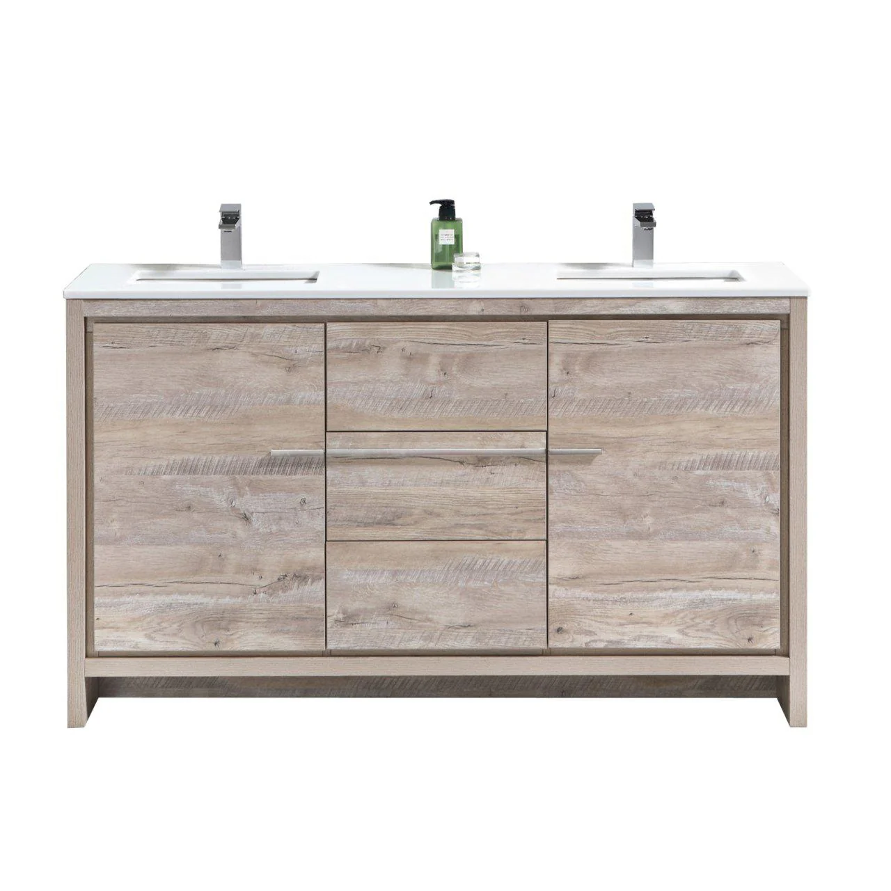 KubeBath Dolce 60 in. Double Sink Modern Bathroom Vanity with White Quartz Counter Top - Nature Wood, AD660DNW - Cheap Abt