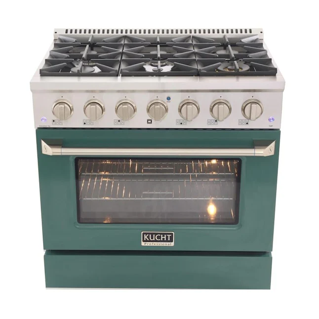 Kucht Professional 36 in. 5.2 cu ft. Propane Gas Range with Green Door and Silver Knobs, KNG361/LP-G - Cheap Abt
