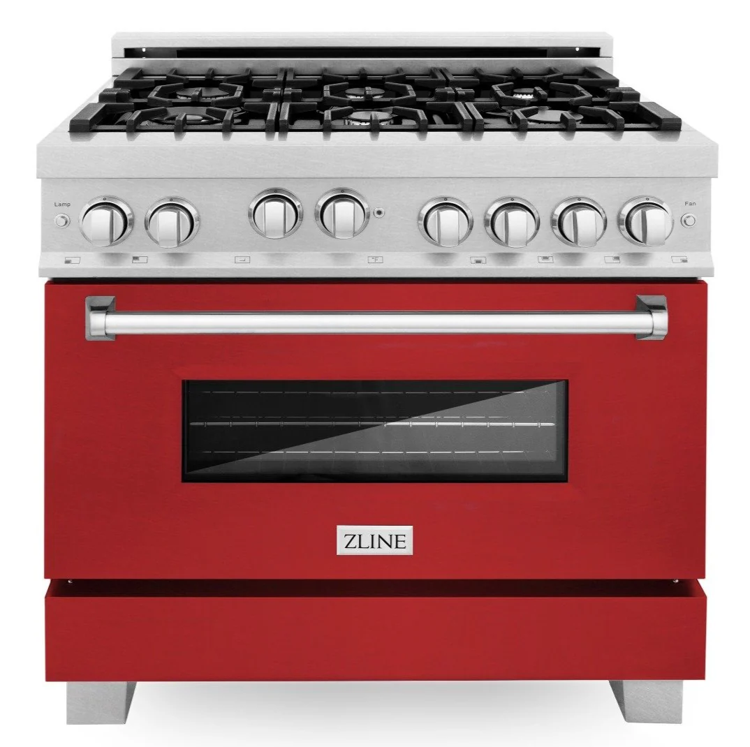 ZLINE 36 in. Professional Gas Range in DuraSnow® Stainless Steel with Red Matte Door, RGS-RM-36 - Cheap Abt