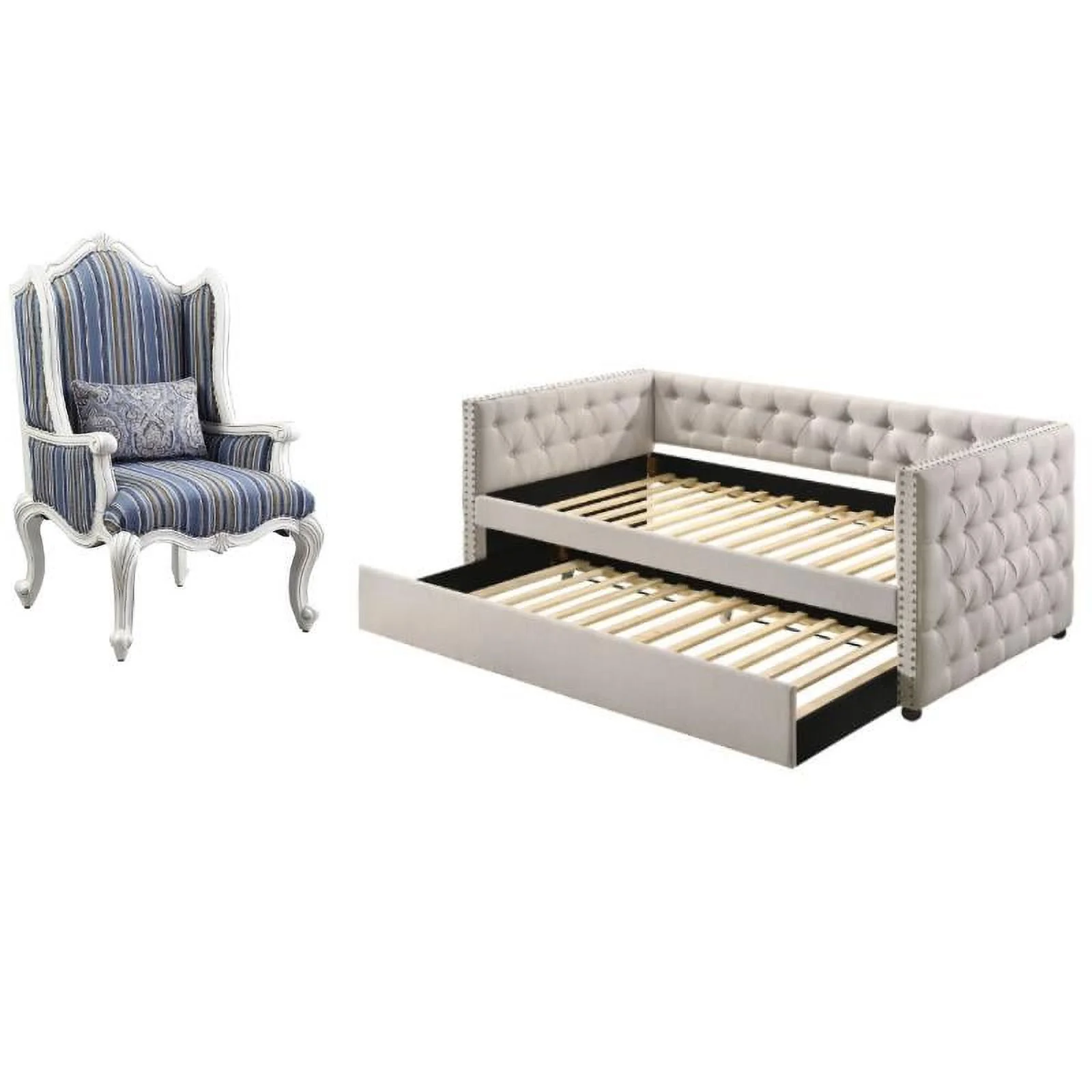 Home Square 2-Piece Set with Fabric Upholstery Chair & Full Daybed Trundle - Cheap Abt