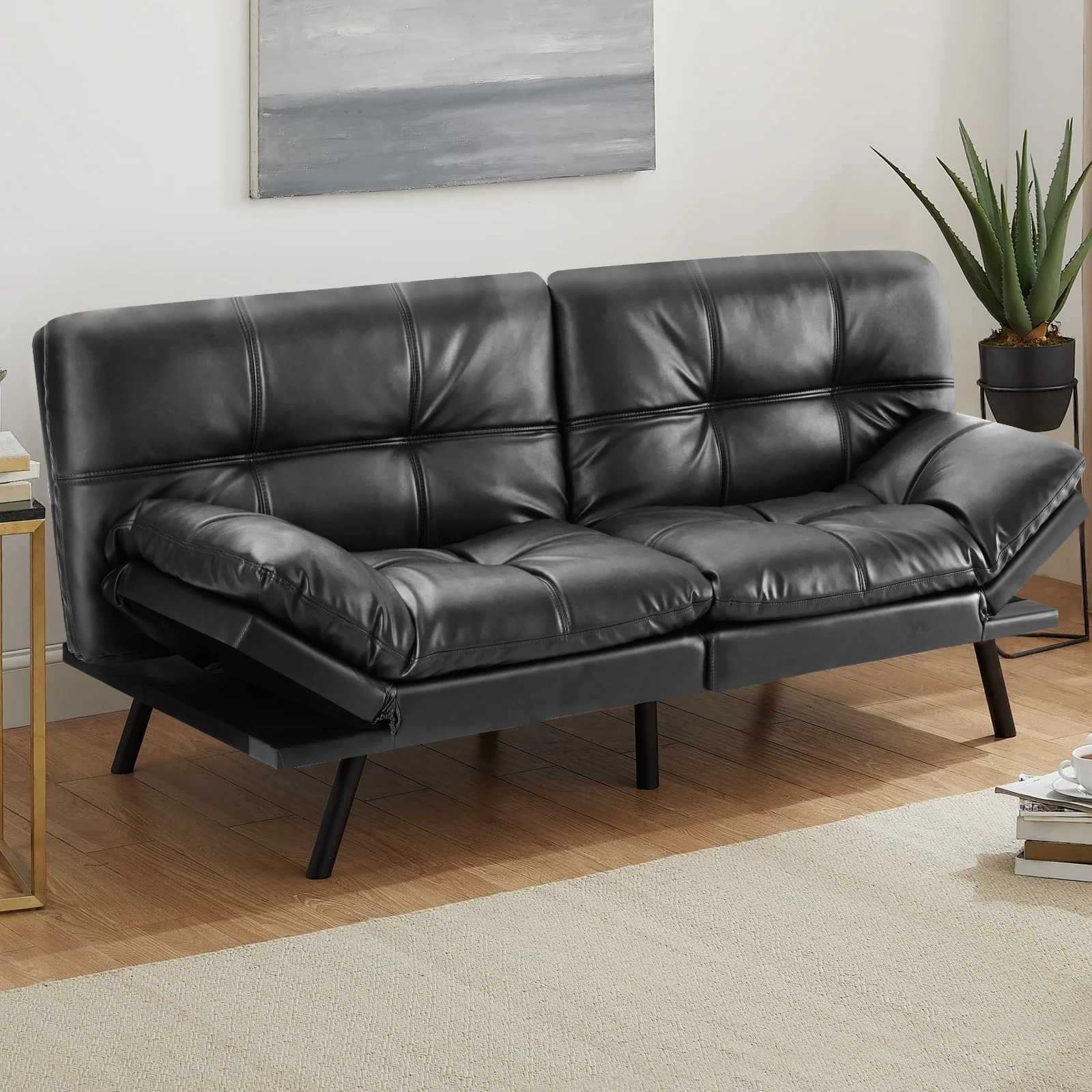 Multi-Functional Futon Loveseat Sofa Convertible Sleeper Loveseat. Living Room Lounge Chair Sofa Bed with Split Backrest - Cheap Abt