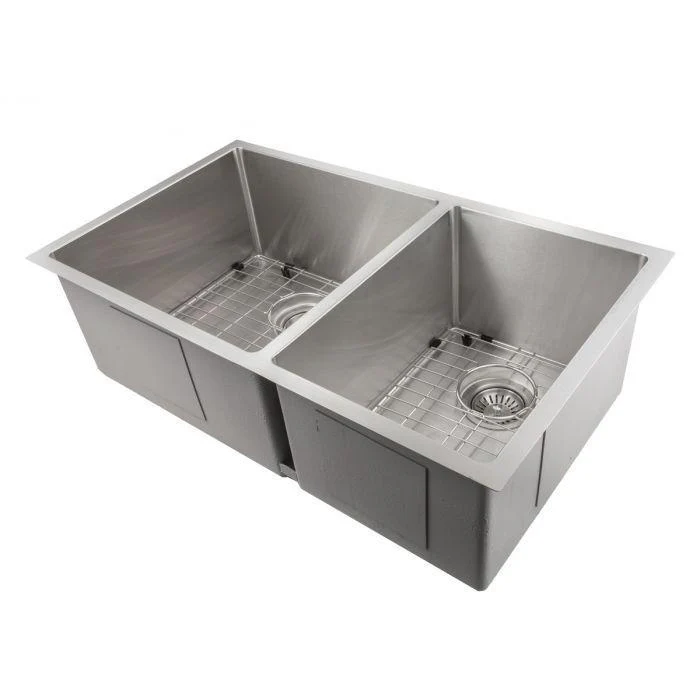 ZLINE 33 in. Chamonix Undermount Double Bowl Stainless Steel Kitchen Sink with Bottom Grid, SR60D-33 - Cheap Abt