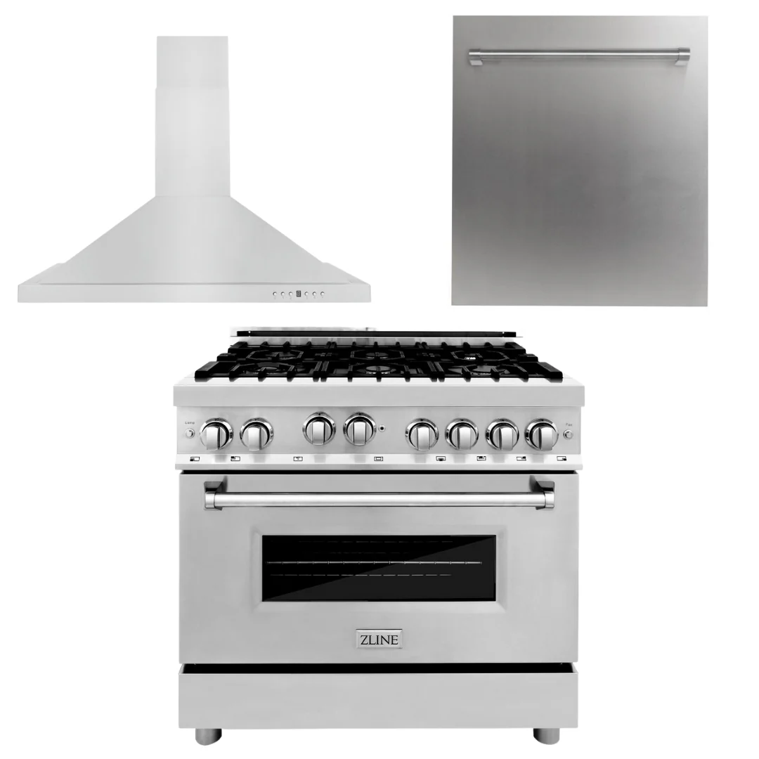ZLINE Appliance Package - 36 in. Gas Range, Range Hood, Dishwasher, 3KP-RGRH36-DW - Cheap Abt