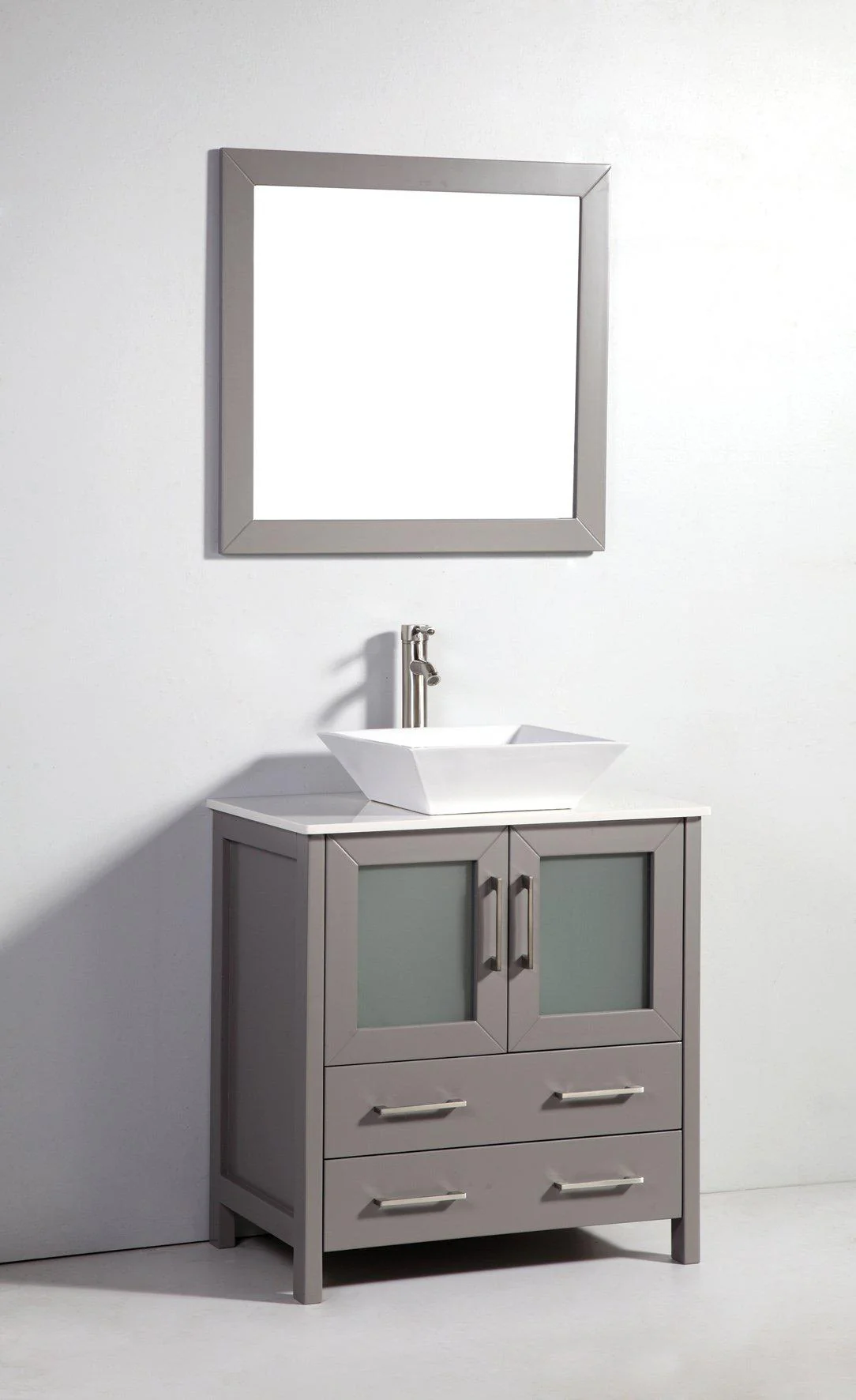 Vanity Art 30 in. Single Sink Vanity Cabinet with Ceramic Vessel Sink & Mirror - Grey, VA3130G - Cheap Abt