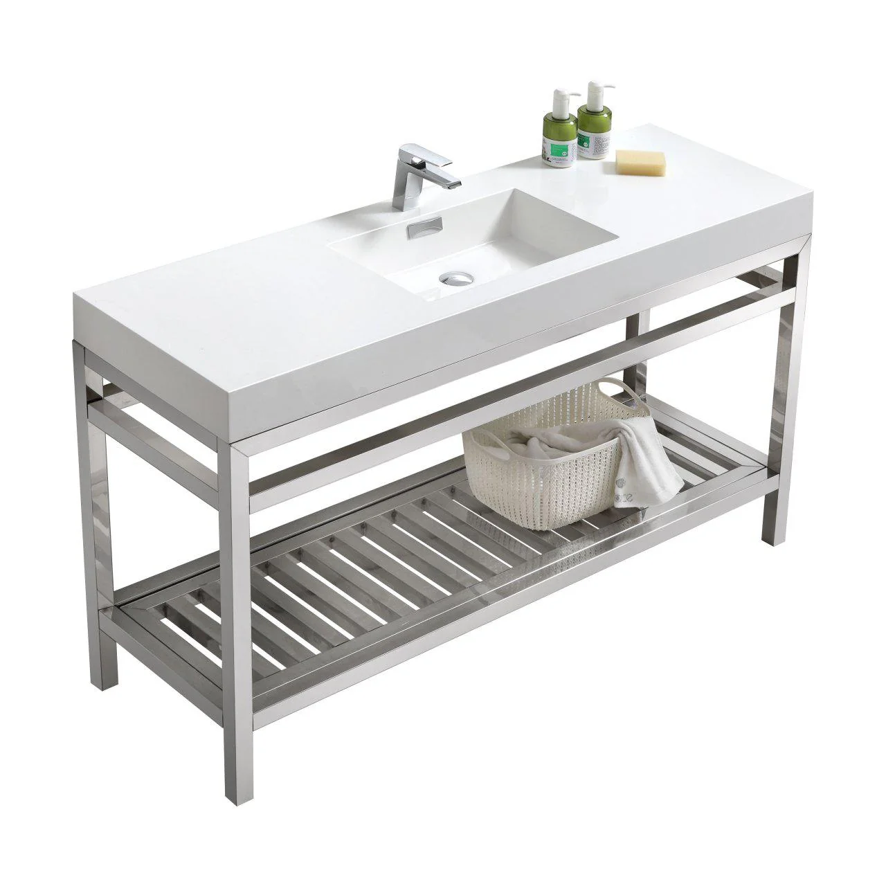 KubeBath Cisco 60 in. Single Sink Stainless Steel Console with Acrylic Sink - Chrome, AC60S - Cheap Abt