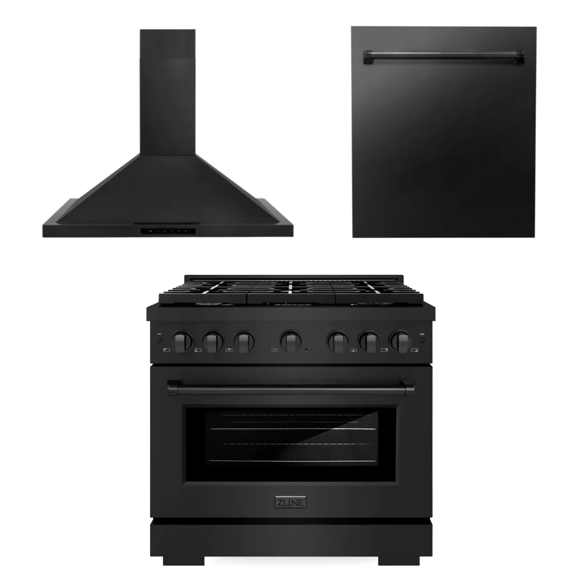 ZLINE Appliance Package - 36 in. Gas Range, Range Hood, Dishwasher - Black Stainless Steel, 3KP-SGRBRH36-DW - Cheap Abt
