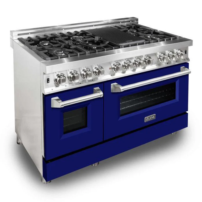 ZLINE 48 in. Professional Gas Burner/Electric Oven Stainless Steel 6.0 cu.ft. 7 Range - Blue Matte, RA-BM-48 - Cheap Abt