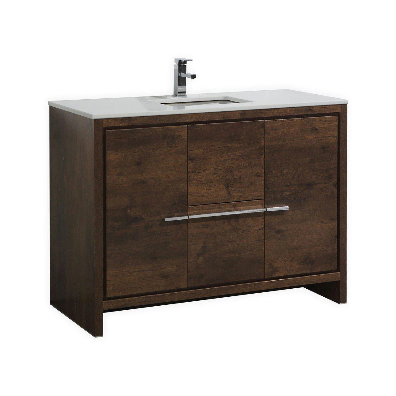 KubeBath Dolce 48 in. Rose Wood Modern Bathroom Vanity with White Quartz Counter-Top, AD648SRW - Cheap Abt