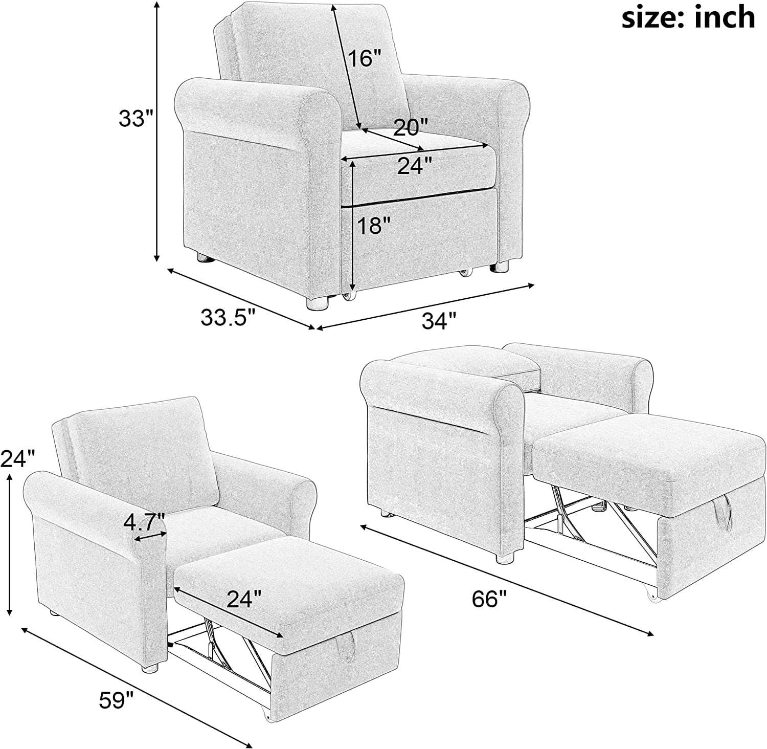 Pull Out Sleeper Chair Convertible Chair To Bed 3-In-1 Single Sofa Bed. Dark Blue - Cheap Abt