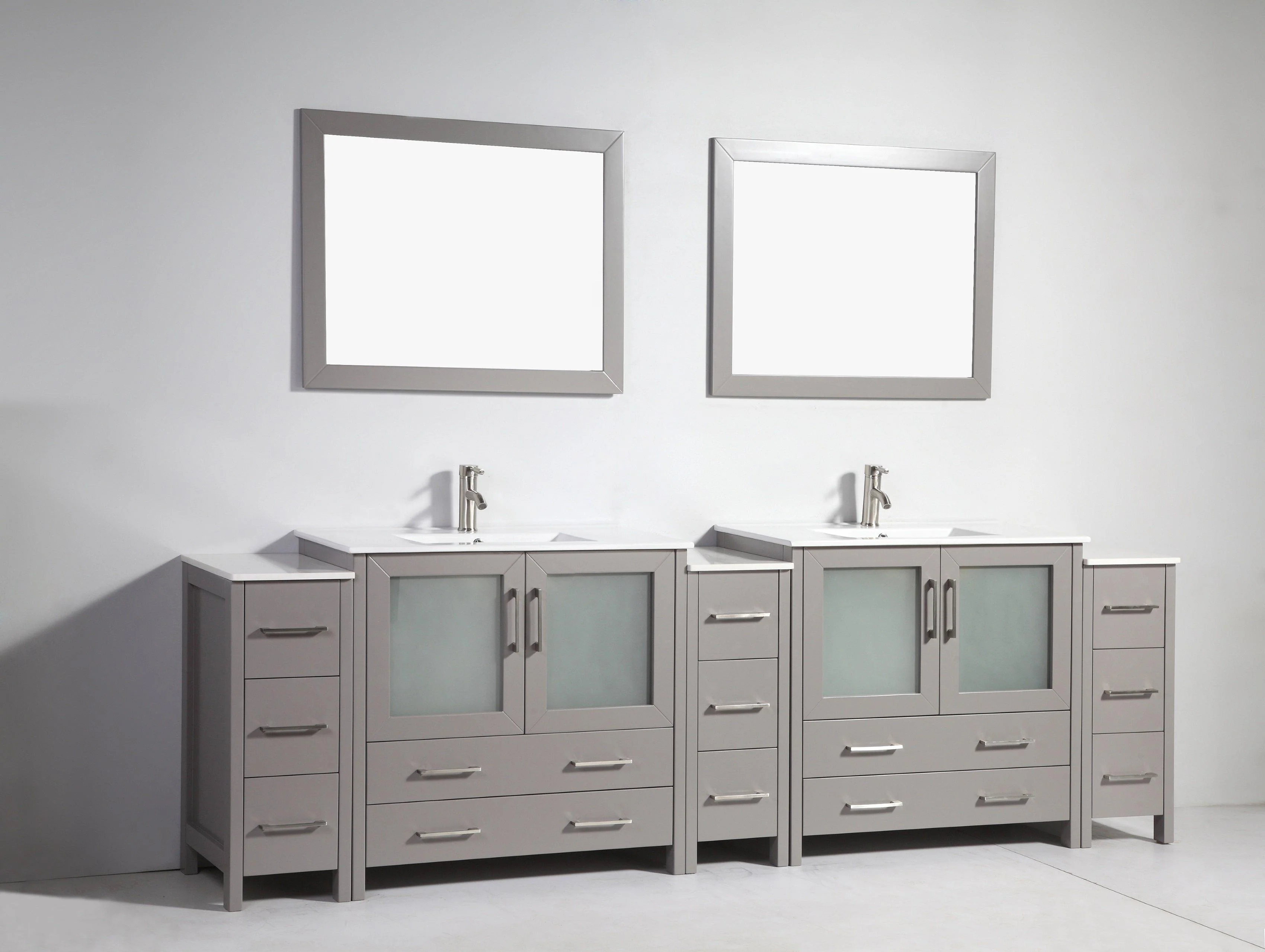 Vanity Art 108 in. Double Sink Vanity Cabinet with Ceramic Sink & Mirror - Grey, VA3036-108G - Cheap Abt