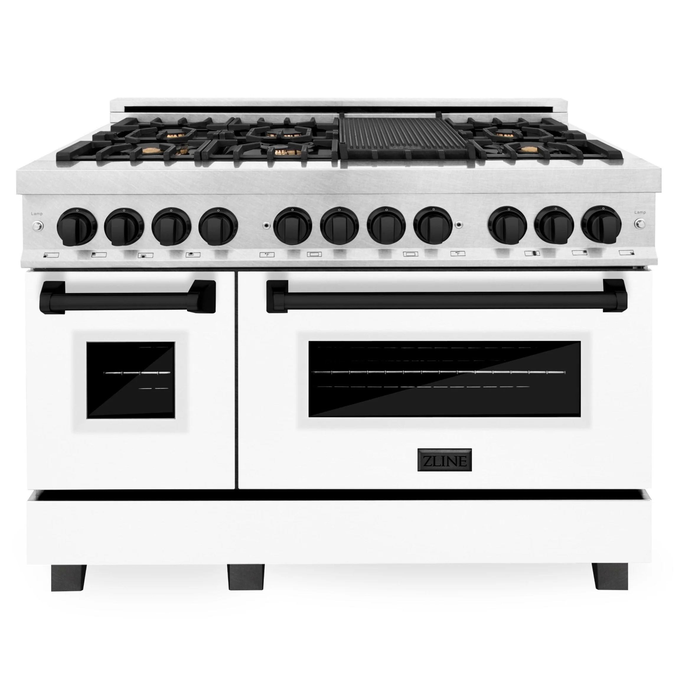 ZLINE Autograph Edition 48 in. 6.0 cu. ft. Range, Gas Stove/Electric Oven in DuraSnow® with White Matte Door, Matte Black Accents, RASZ-WM-48-MB - Cheap Abt