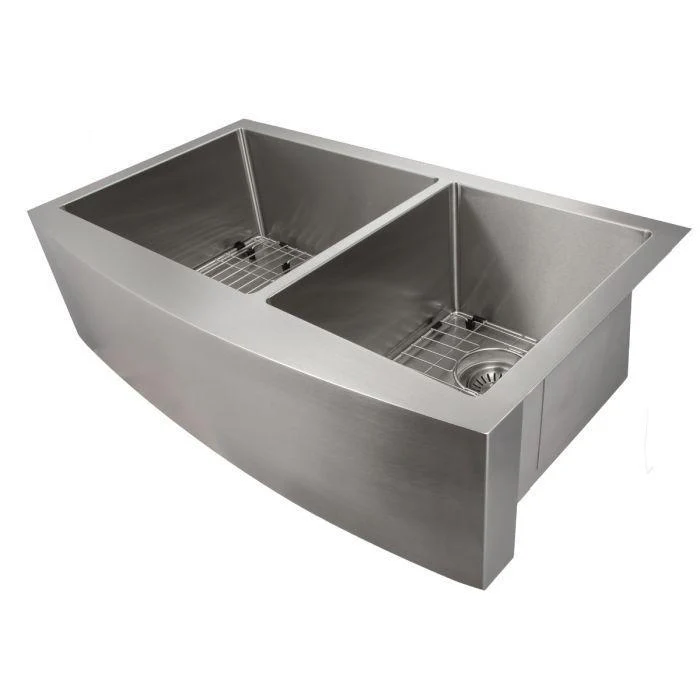 ZLINE 36 in. Courchevel Farmhouse Apron Mount Double Bowl Stainless Steel Kitchen Sink with Bottom Grid, SA60D-36 - Cheap Abt