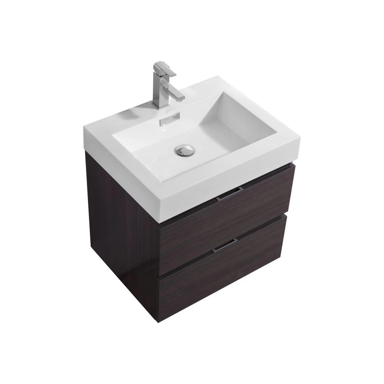 Bliss 24 in. Wall Mount Modern Bathroom Vanity - High Gloss Gray Oak - Cheap Abt