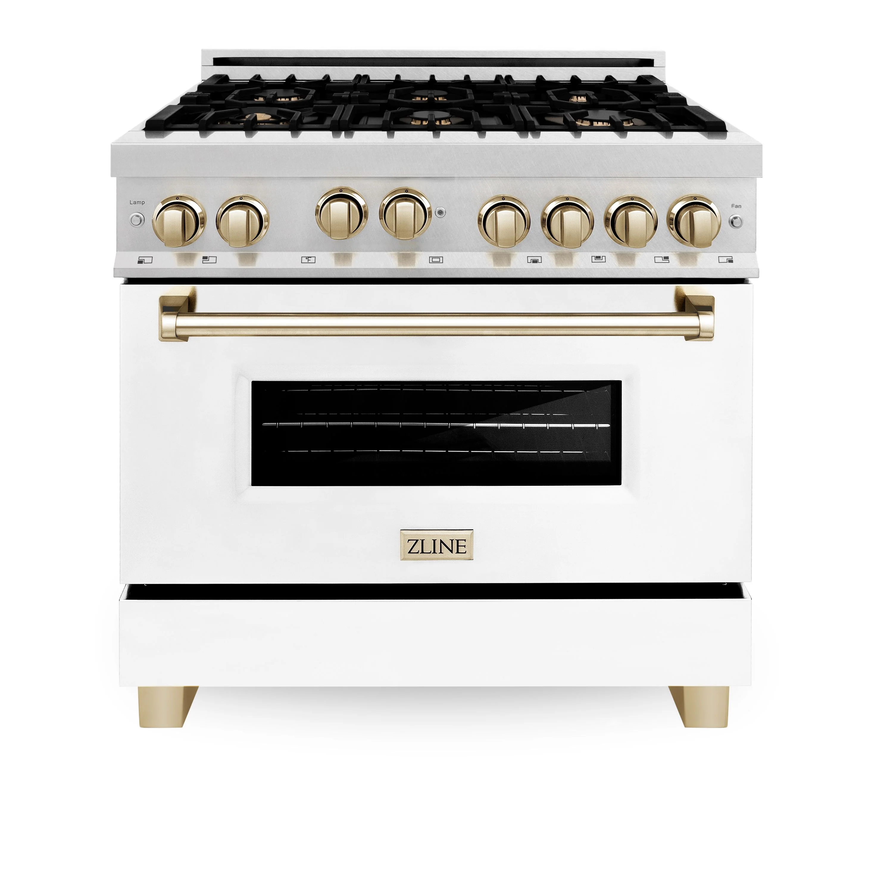 ZLINE Autograph Edition 36 in. Gas Burner/Gas Oven Range in DuraSnow® with White Matte Door and Gold Accents, RGSZ-WM-36-G - Cheap Abt