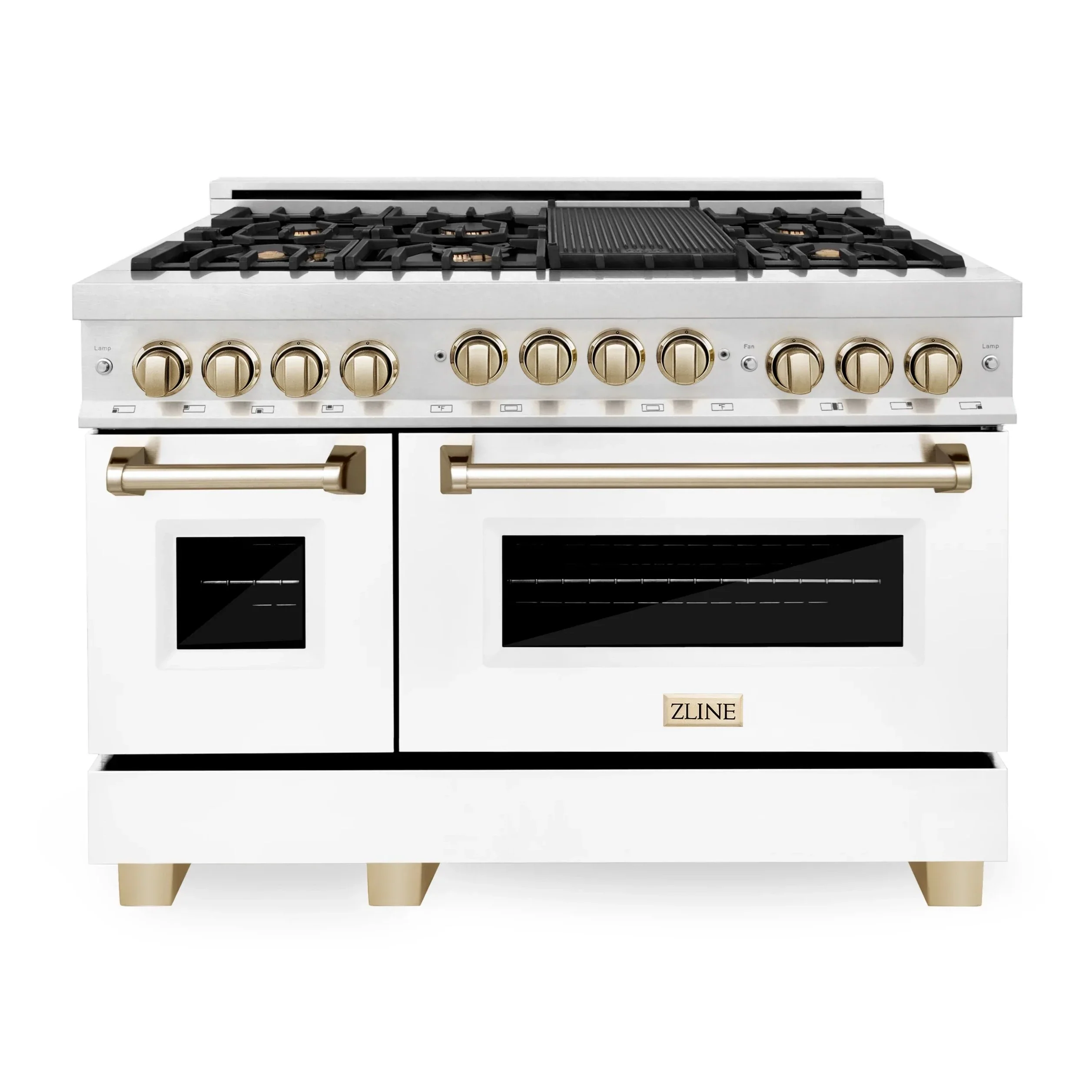 ZLINE Autograph Edition 48 in. Gas Range in DuraSnow® with White Matte Door and Gold Accents, RGSZ-WM-48-G - Cheap Abt