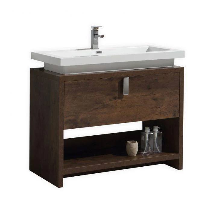 KubeBath Levi 40 in. Modern Bathroom Vanity w/ Cubby Hole - Rose Wood, L1000RW - Cheap Abt