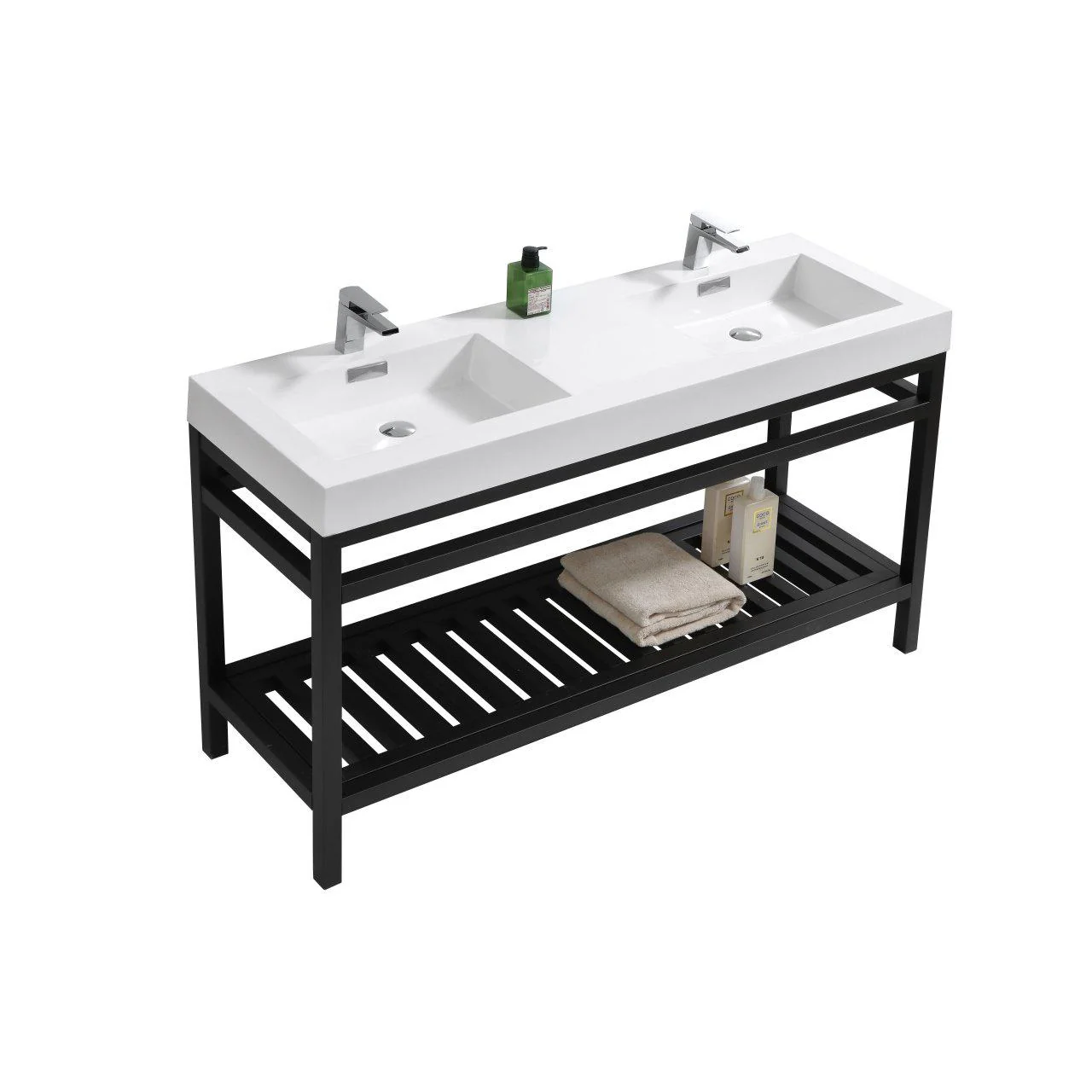 KubeBath Cisco 60 in. Double Sink Stainless Steel Console with Acrylic Sink - Matte Black, AC60D-BK - Cheap Abt