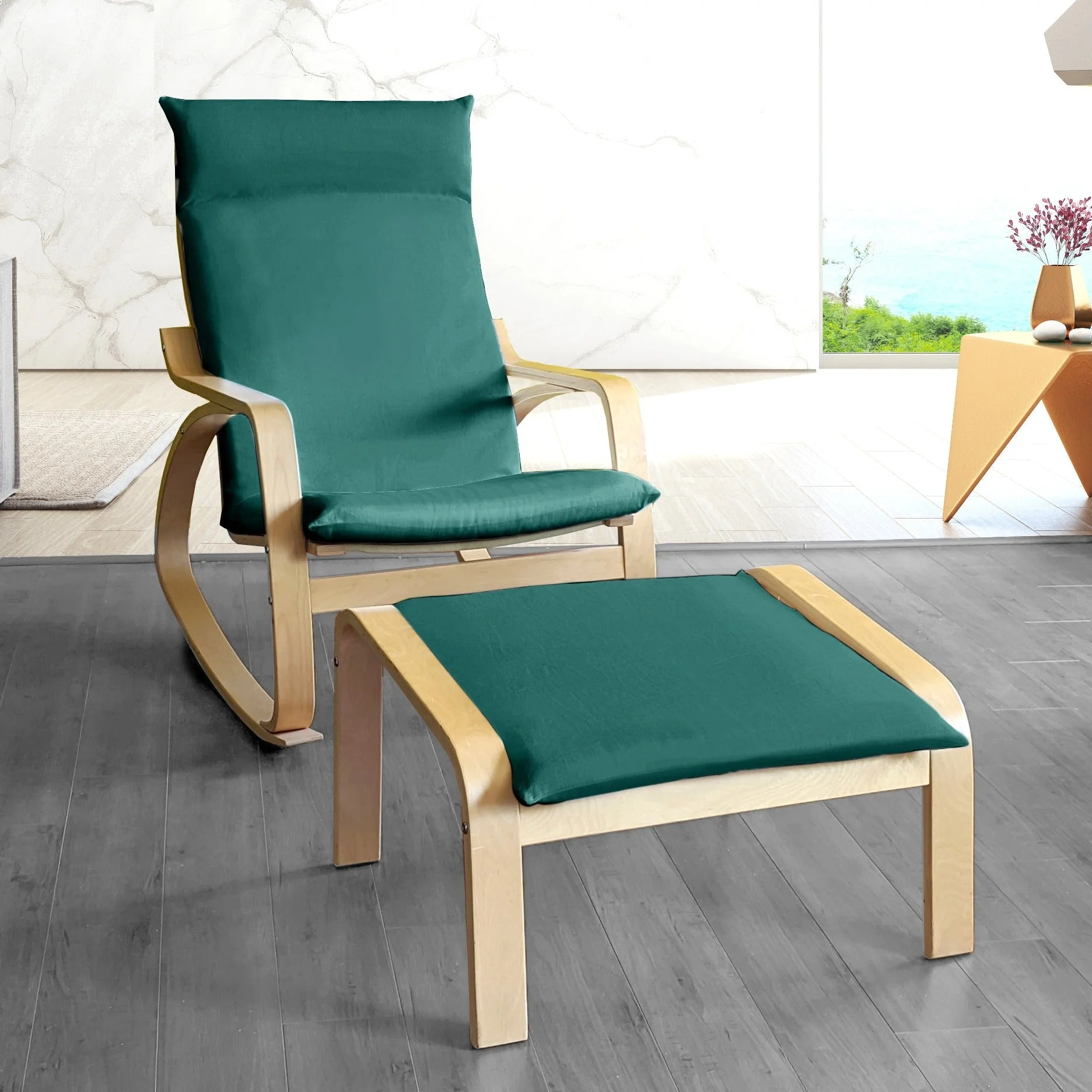 Compatible with IKEA POANG. Velvet Forest Green Chair and Ottoman Covers - Cheap Abt