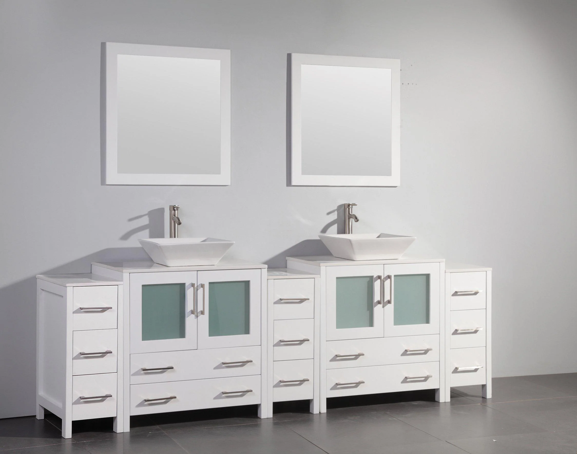 Vanity Art 96 in. Double Sink Vanity Cabinet with Ceramic Vessel Sink & Mirror - White, VA3130-96W - Cheap Abt