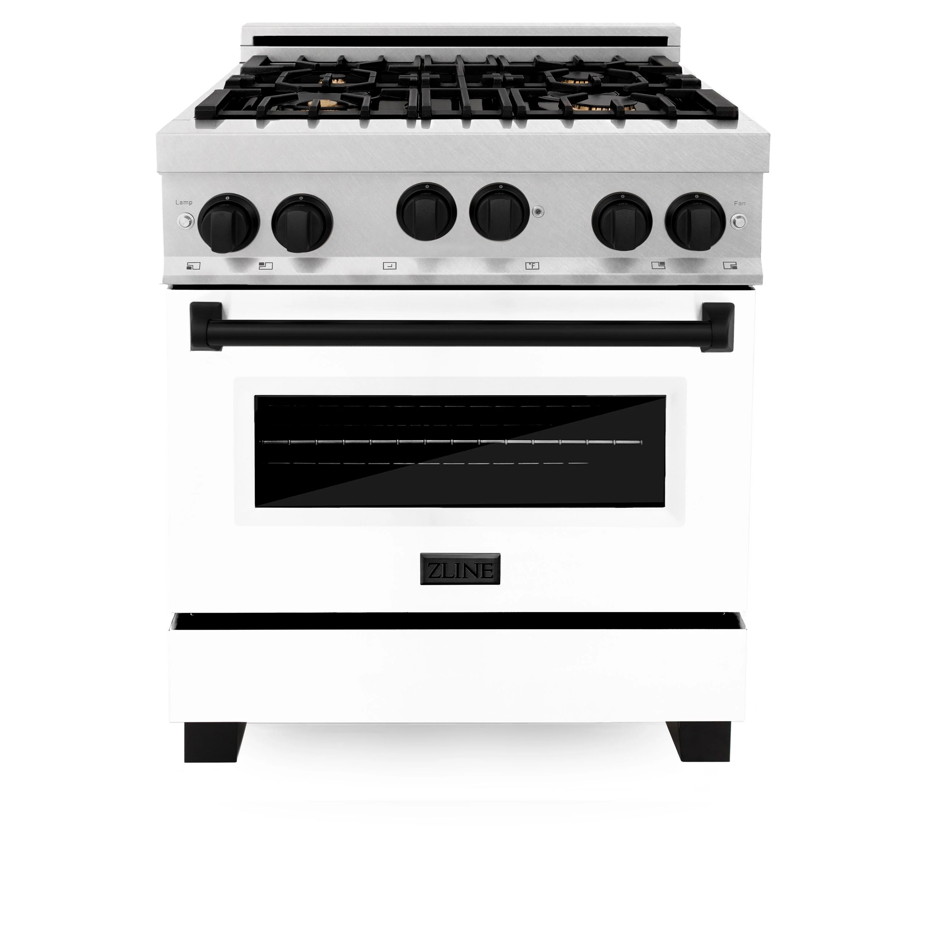 ZLINE Autograph Edition 30 in. 4.0 cu. ft. Gas Stove/Gas Oven Range in DuraSnow® with White Matte Door, Matte Black Accents, RGSZ-WM-30-MB - Cheap Abt