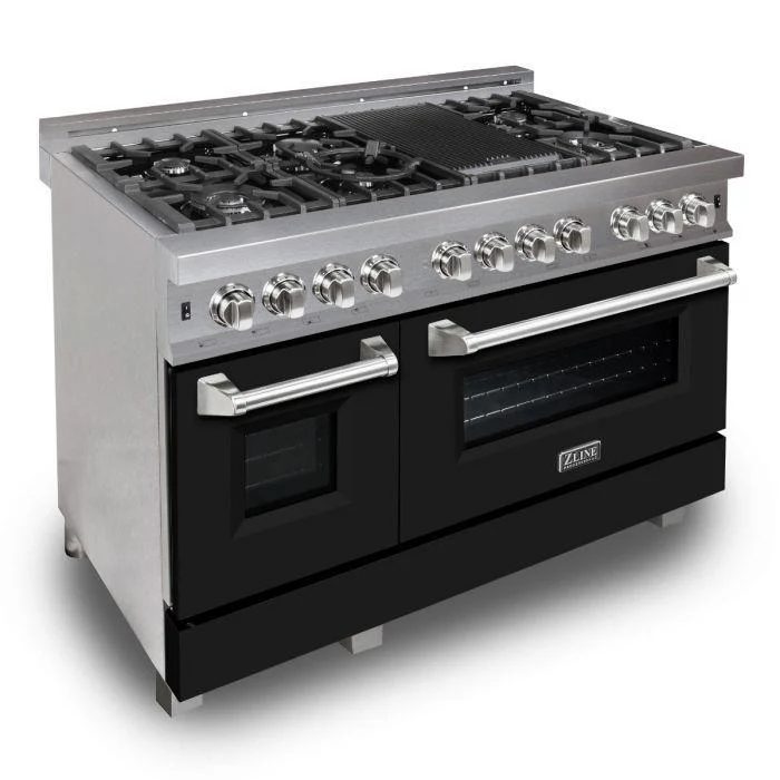 ZLINE 48 in. Professional Gas Burner/Electric Oven DuraSnow® Stainless 6.0 cu.ft. 7 Range with Black Matte Door, RAS-BLM-48 - Cheap Abt