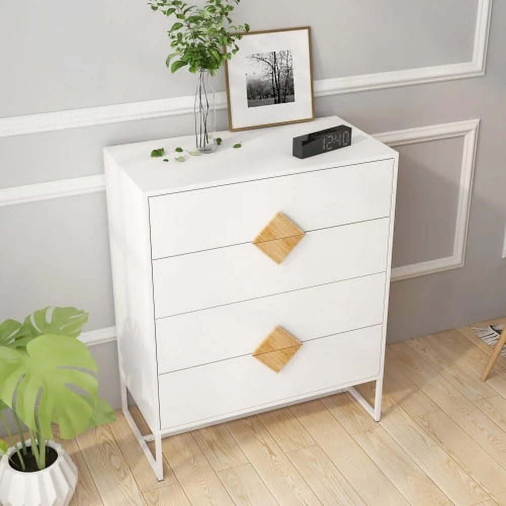 Motent Solid wood special shape square handle design with 4 drawers bedroom furniture dressers. White - Cheap Abt