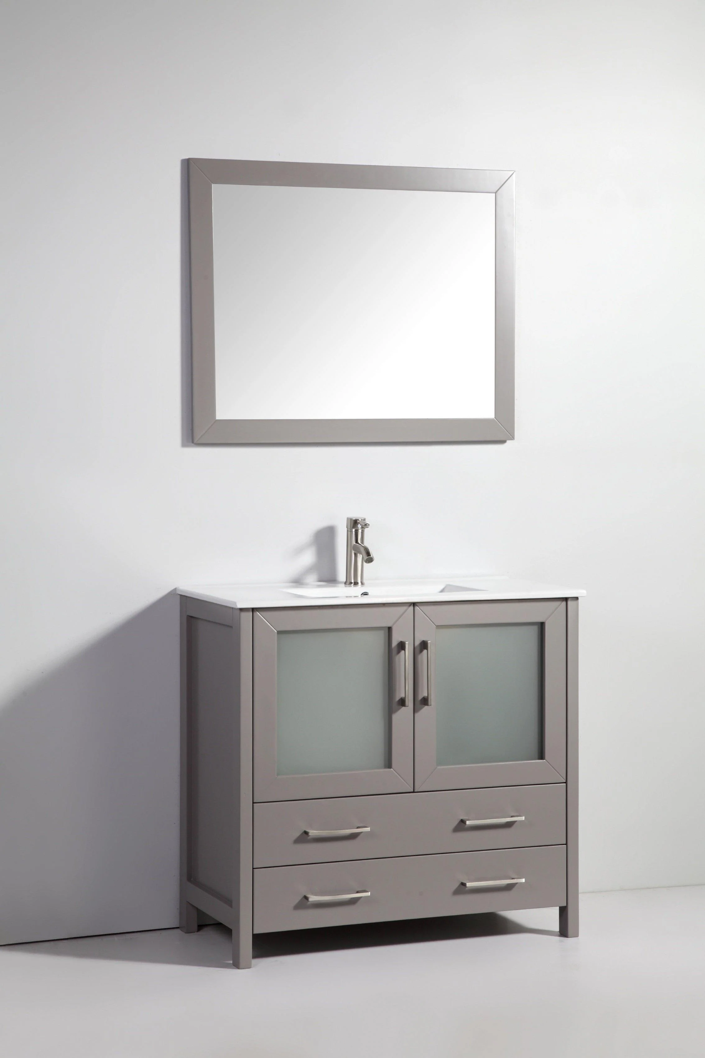 Vanity Art 36 in. Single Sink Vanity Cabinet (Wide) with Ceramic Sink & Mirror - Grey, VA3036G - Cheap Abt