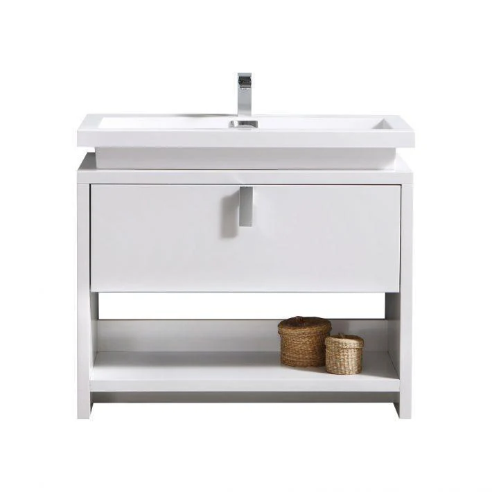 Levi 40 in. Modern Bathroom Vanity w/ Cubby Hole - High Gloss White - Cheap Abt