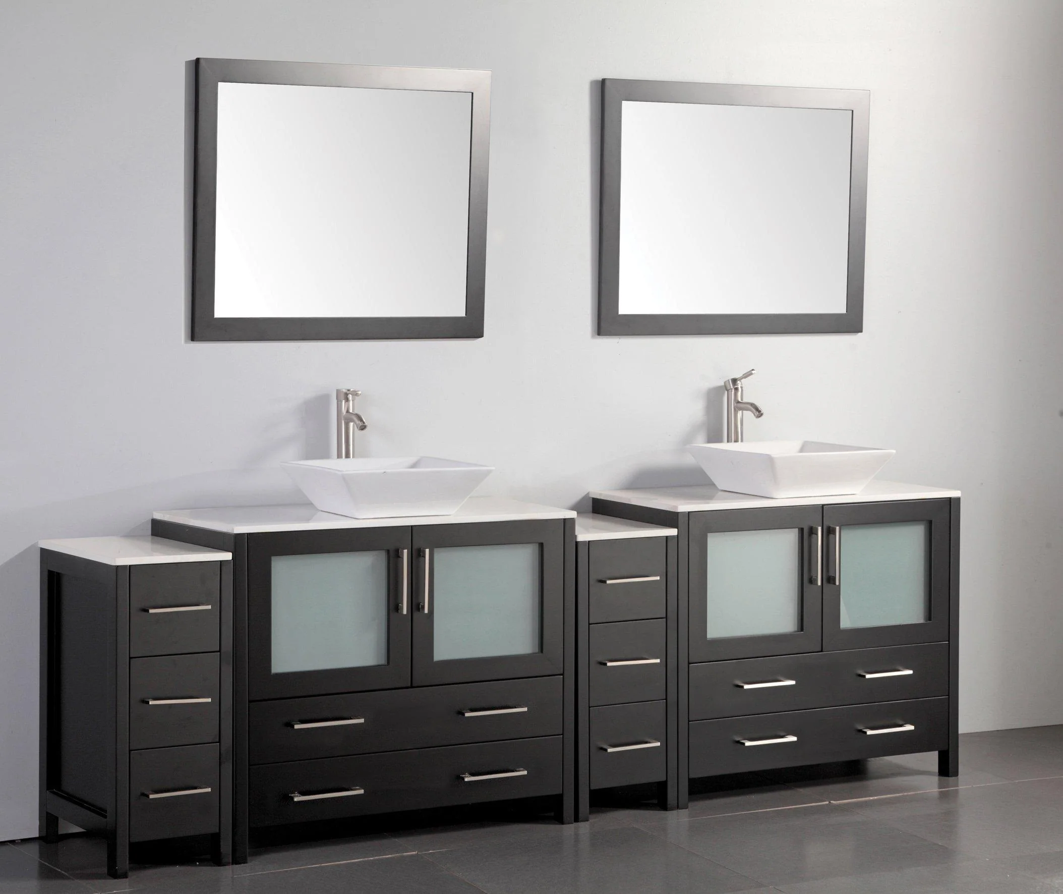 Vanity Art 96 in. Double Sink Vanity Cabinet (Wide) with Ceramic Vessel Sink & Mirror - Espresso, VA3136-96E - Cheap Abt