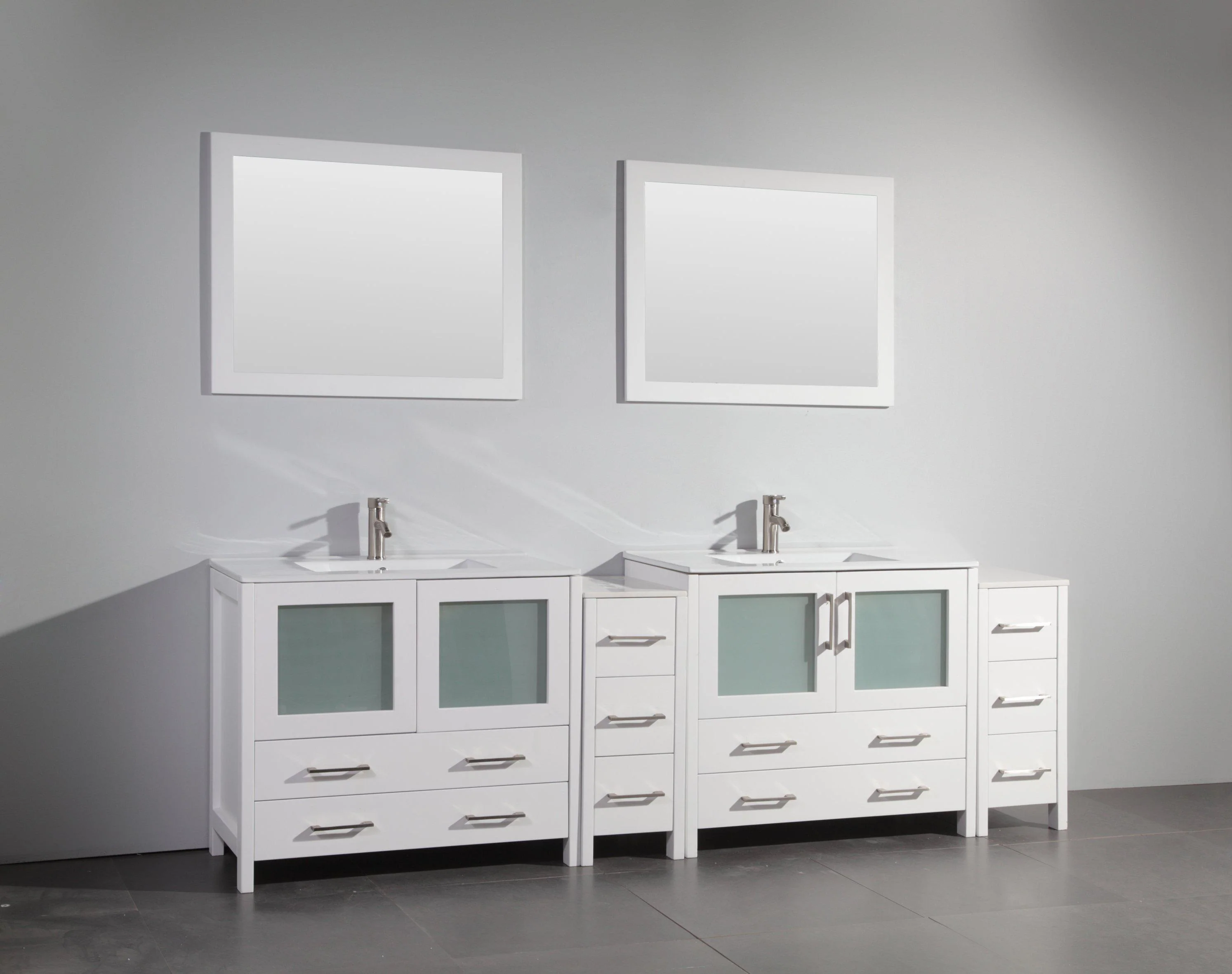 Vanity Art 96 in. Single Sink Vanity Cabinet (Wide) with Ceramic Sink & Mirror - White, VA3036-96W - Cheap Abt