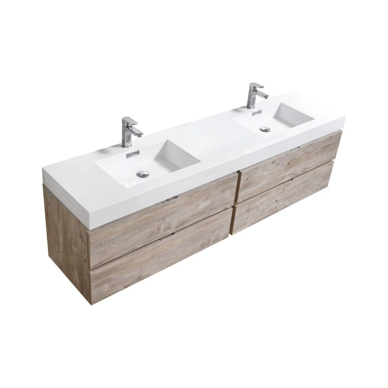 Bliss 80 in. Double Sink Wall Mount Modern Bathroom Vanity - Nature Wood - Cheap Abt