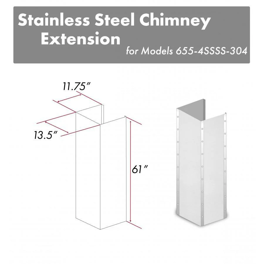 ZLINE 61 in. Stainless Steel Chimney Extension for Ceilings up to 12.5 ft, 655-4SSSS-304-E - Cheap Abt