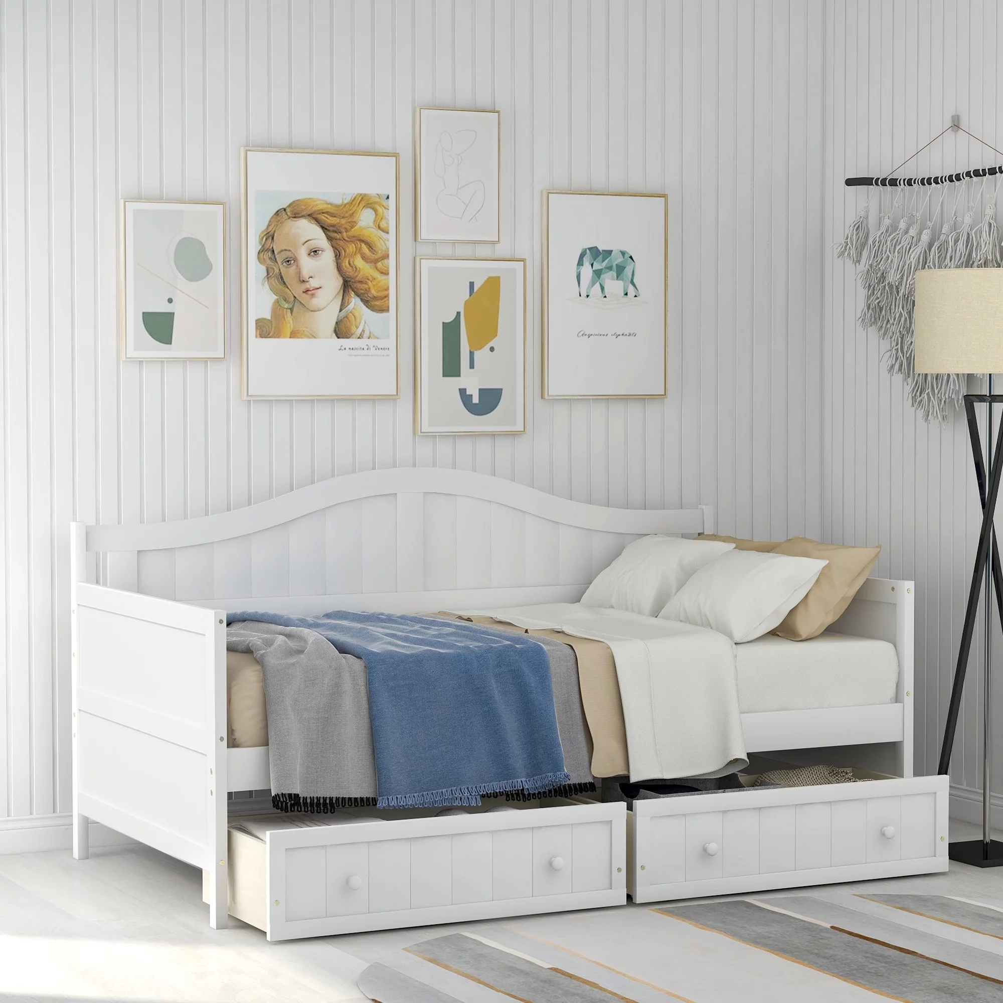 White Folding Chair Bed Double Wooden Sofa Bed Bedroom Living Room Sofa Bed Modern Pull Out Chair Bed With 2 Drawers No Spring Box For Living Room Small Apartments - Cheap Abt