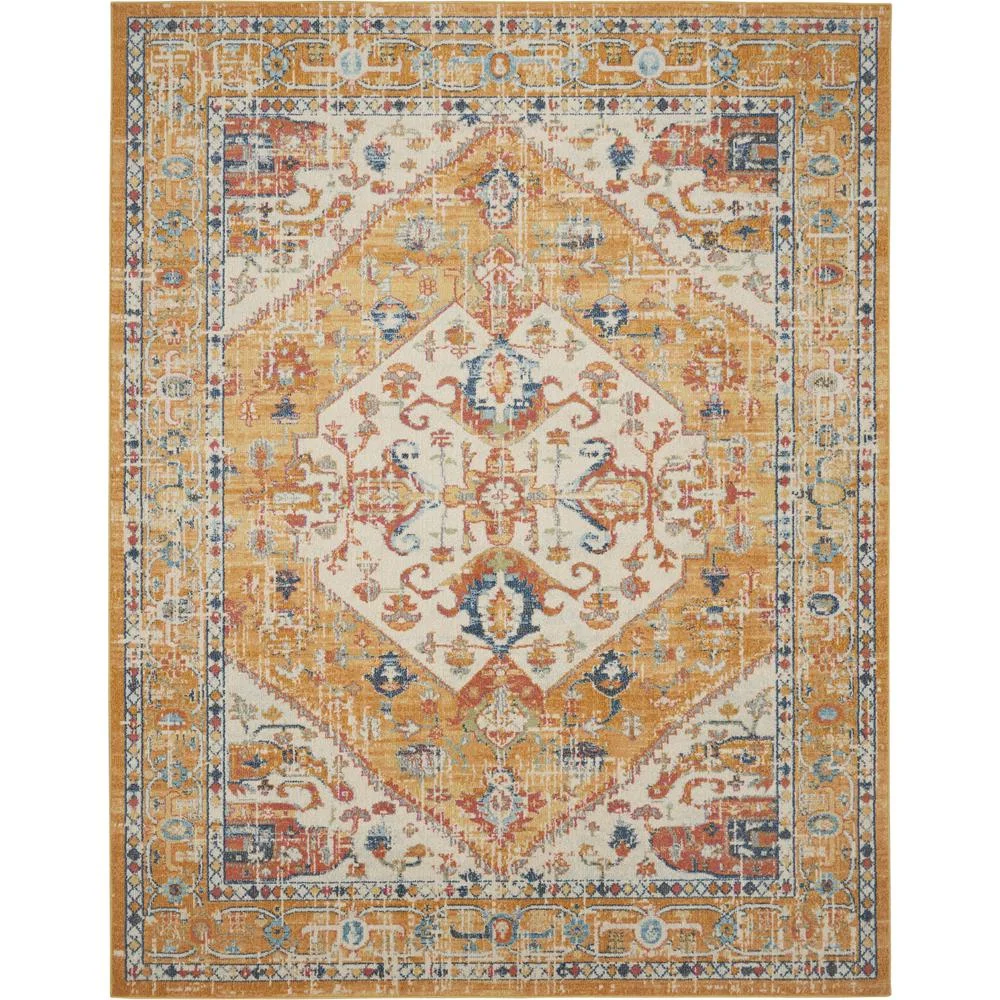 Nourison Passion Ivory/Yellow 5'3 x 7'3 Area Rug. Vintage. Boho. Bed Room. Living Room. Dining Room. Kitchen. . Easy Cleaning. Non Shedding (5' x 7') - Cheap Abt