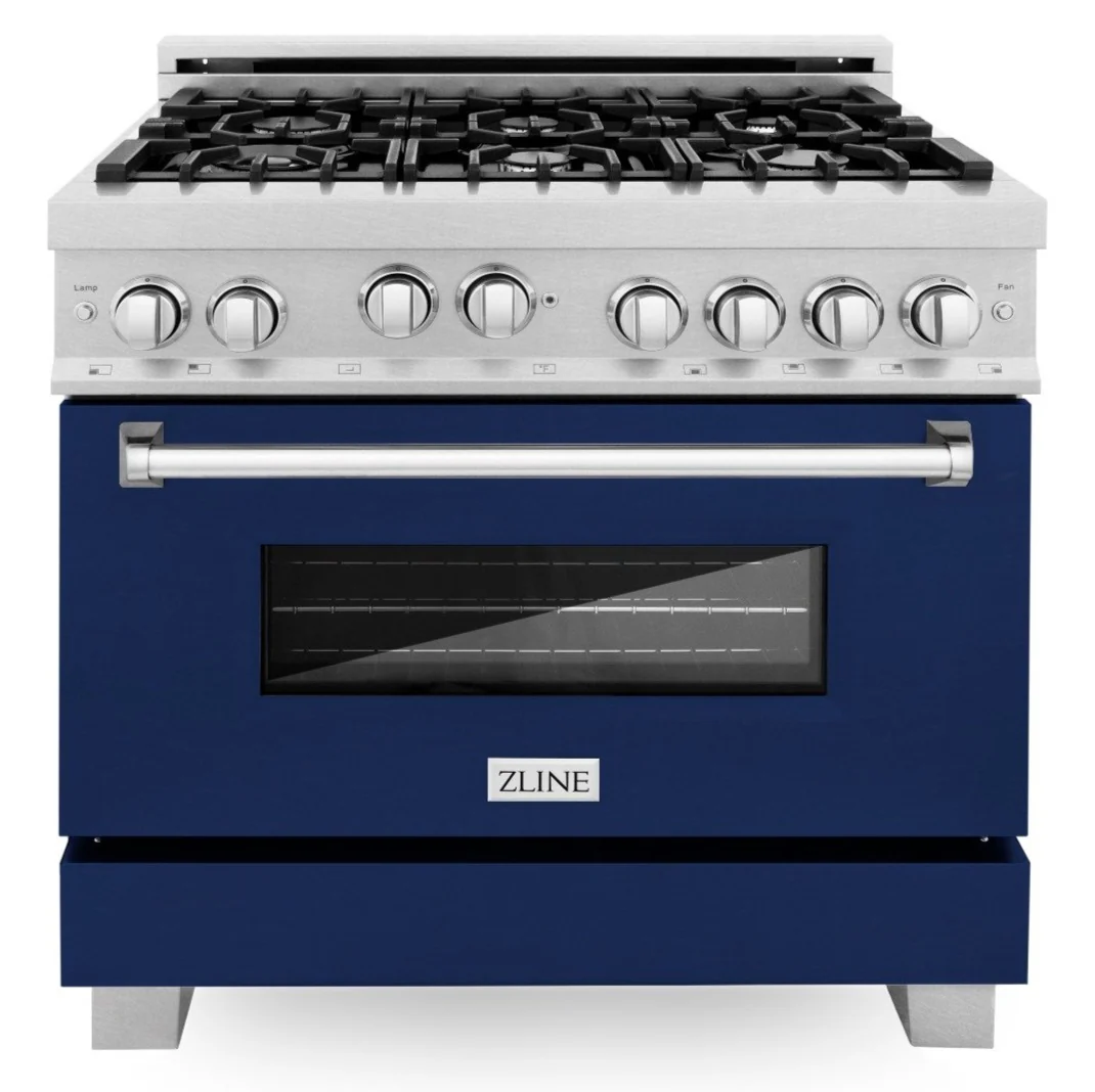 ZLINE 36 in. Professional Gas Range in DuraSnow® Stainless Steel with Blue Gloss Door, RGS-BG-36 - Cheap Abt